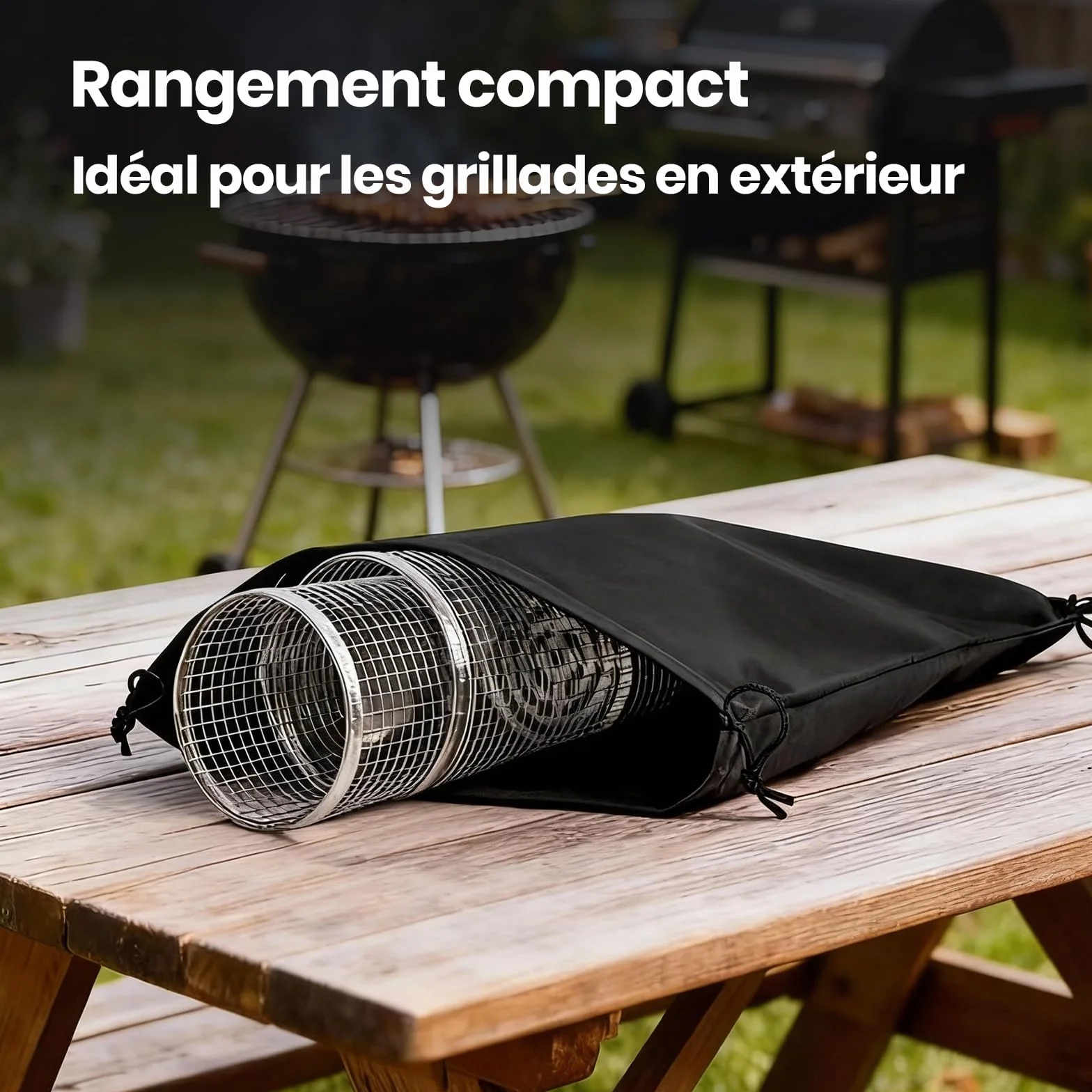 Set de Panier à Barbecue Roulant avec Accessoires, Acier Inoxydable 304, Poignée Détachable, 18 Pièces
