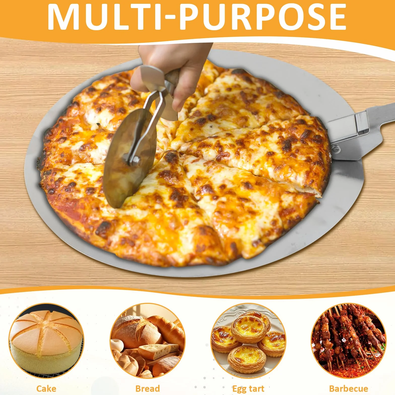 Spatule Pizza 10 Pouces Inoxydable avec Poignée Pliable, Plaque Pizza Barbecue 30.5x29.5cm