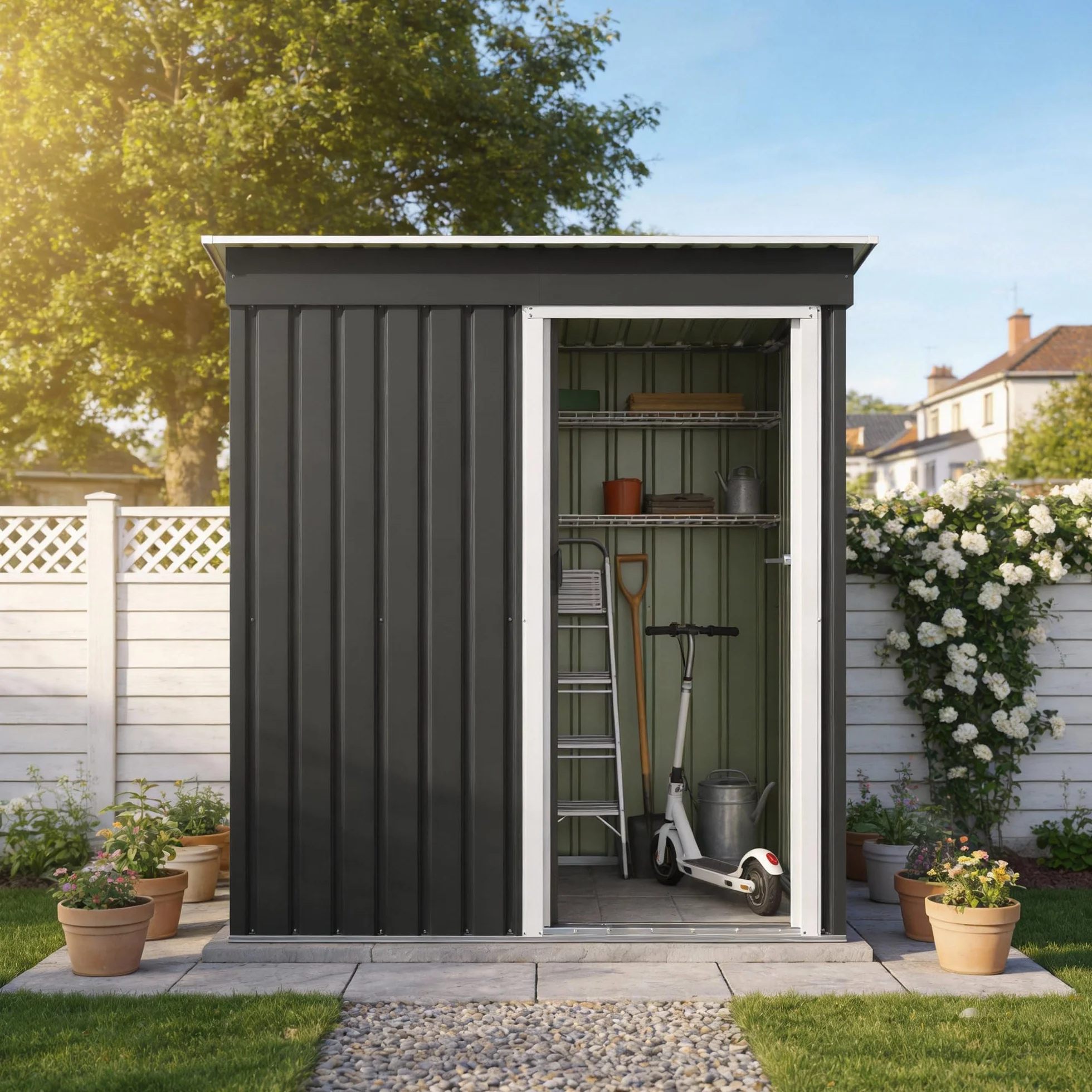 Devoko Abri de Jardin métallique 5x3 ft, Rangement extérieur ventilé résistant intempéries Noir