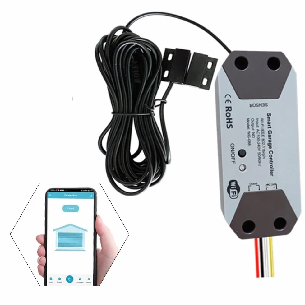 Contrôleur intelligent d'ouverture de porte de garage TUYA 12-24 V avec capteur magnétique, accès à distance sans fil, intégration vocale, notifications d'état de porte en temps réel, fonctionnalités