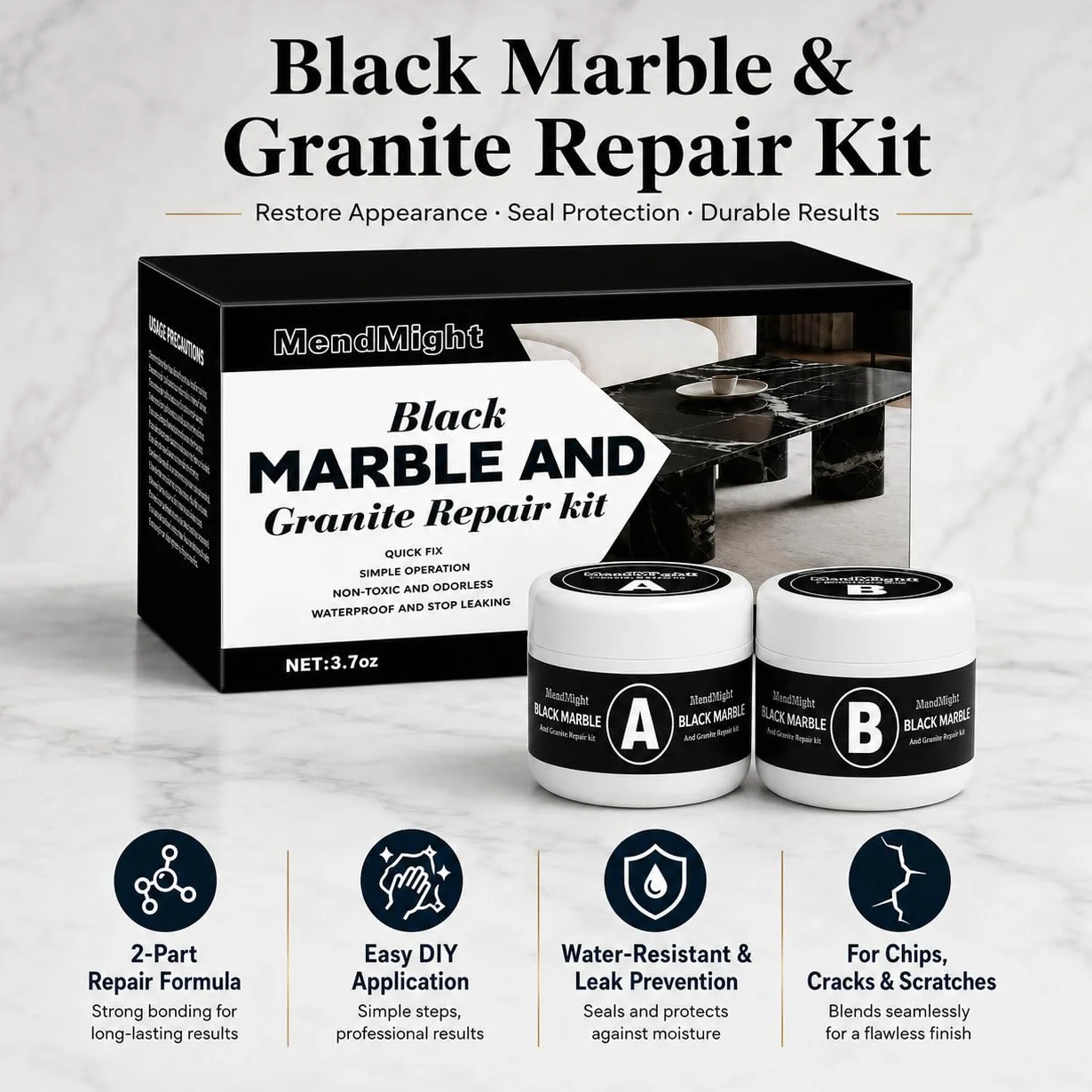 Kit Reparation Carrelage, Kit Réparation Receveur de Douche Résine, Colle Carrelage Kit de Réparation pour Comptoirs en Quartz et Marbre pour ébréchures, Trous, Bosses, Défauts, Rayures