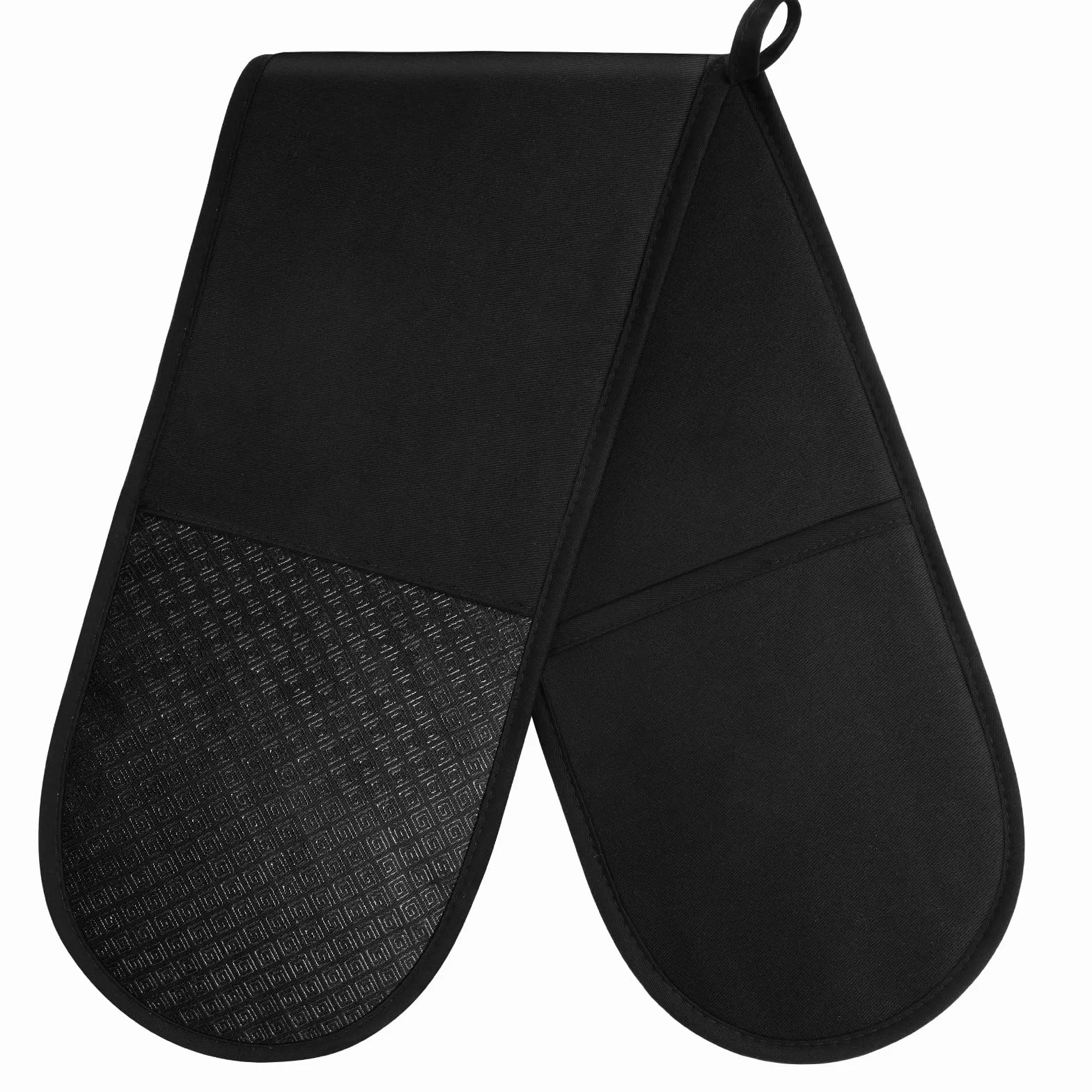 Gants de Cuisine Résistant à la Chaleur 250°C/482°F Silicone Antidérapant pour BBQ Four Grillades Noir