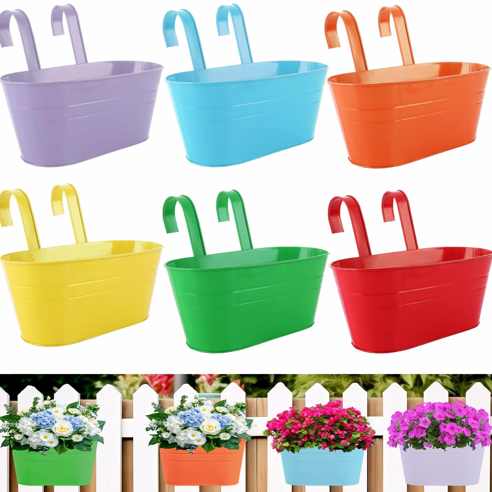 Lot de 6 pots de fleurs suspendus en métal 27,5 cm Multicolore
