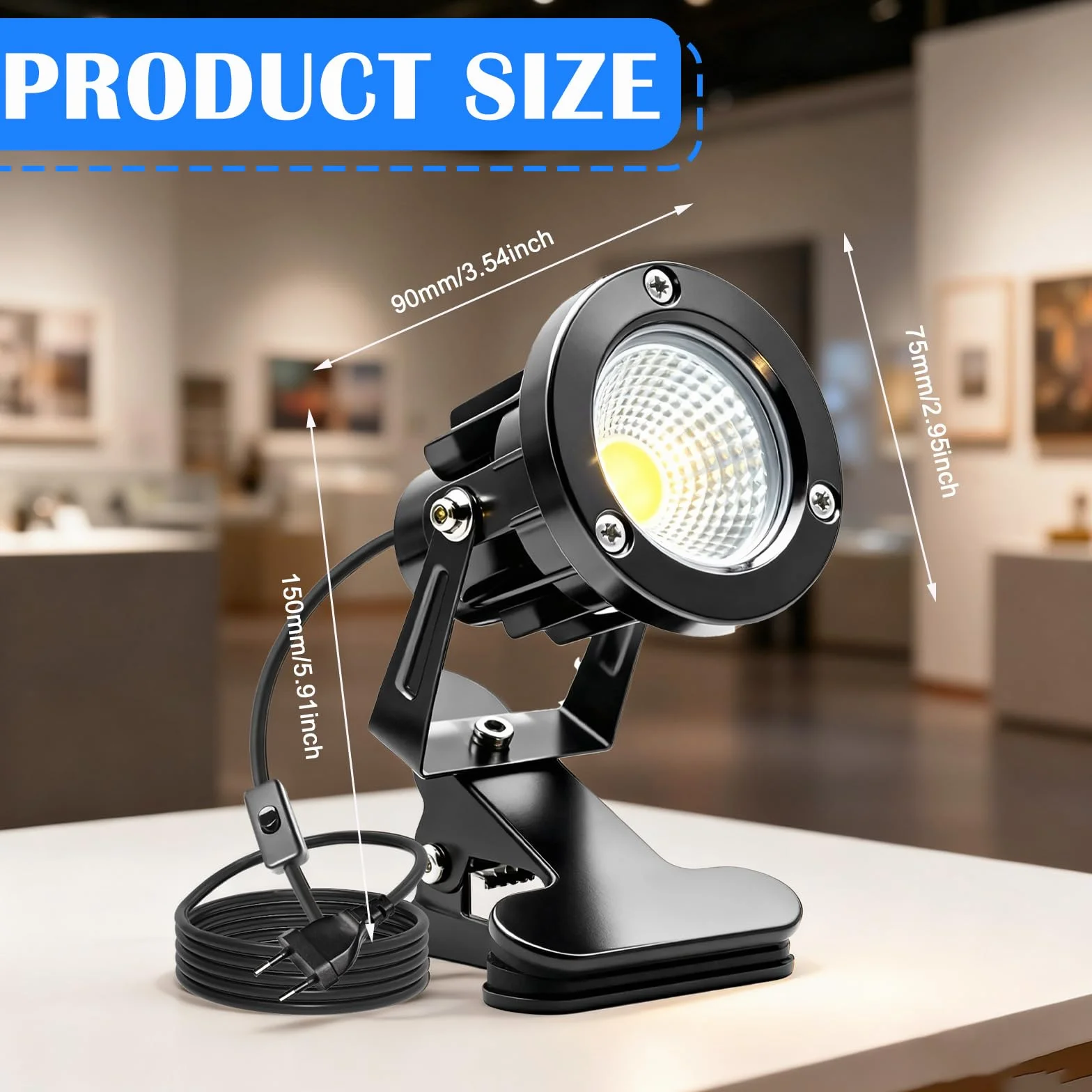 Lot de 2 Spots LED à Pince, Projecteur Étanche pour Jardin avec Prise et Interrupteur