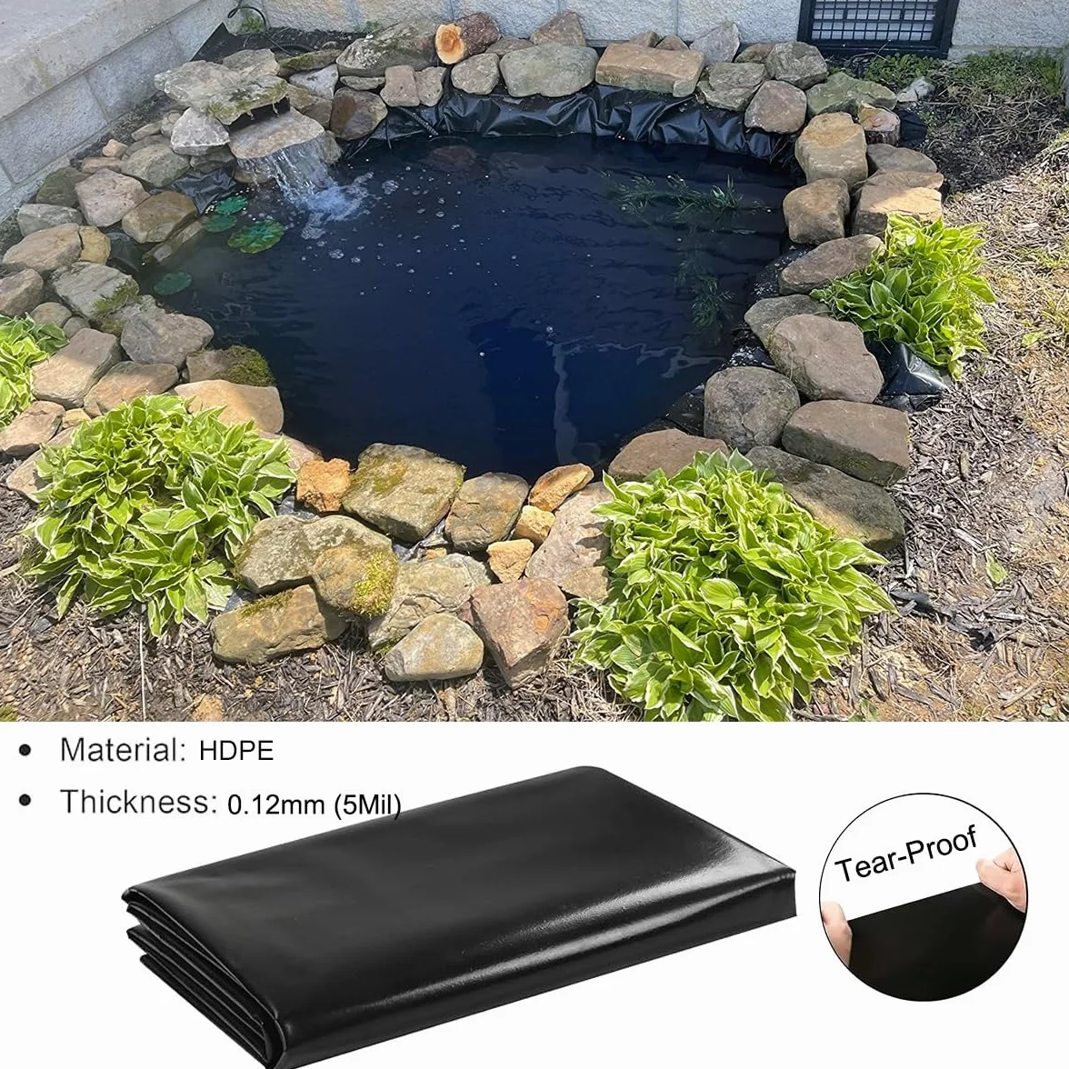 Bâche imperméable polyéthylène haute densité résistant UV 0,12 mm pour étang jardin