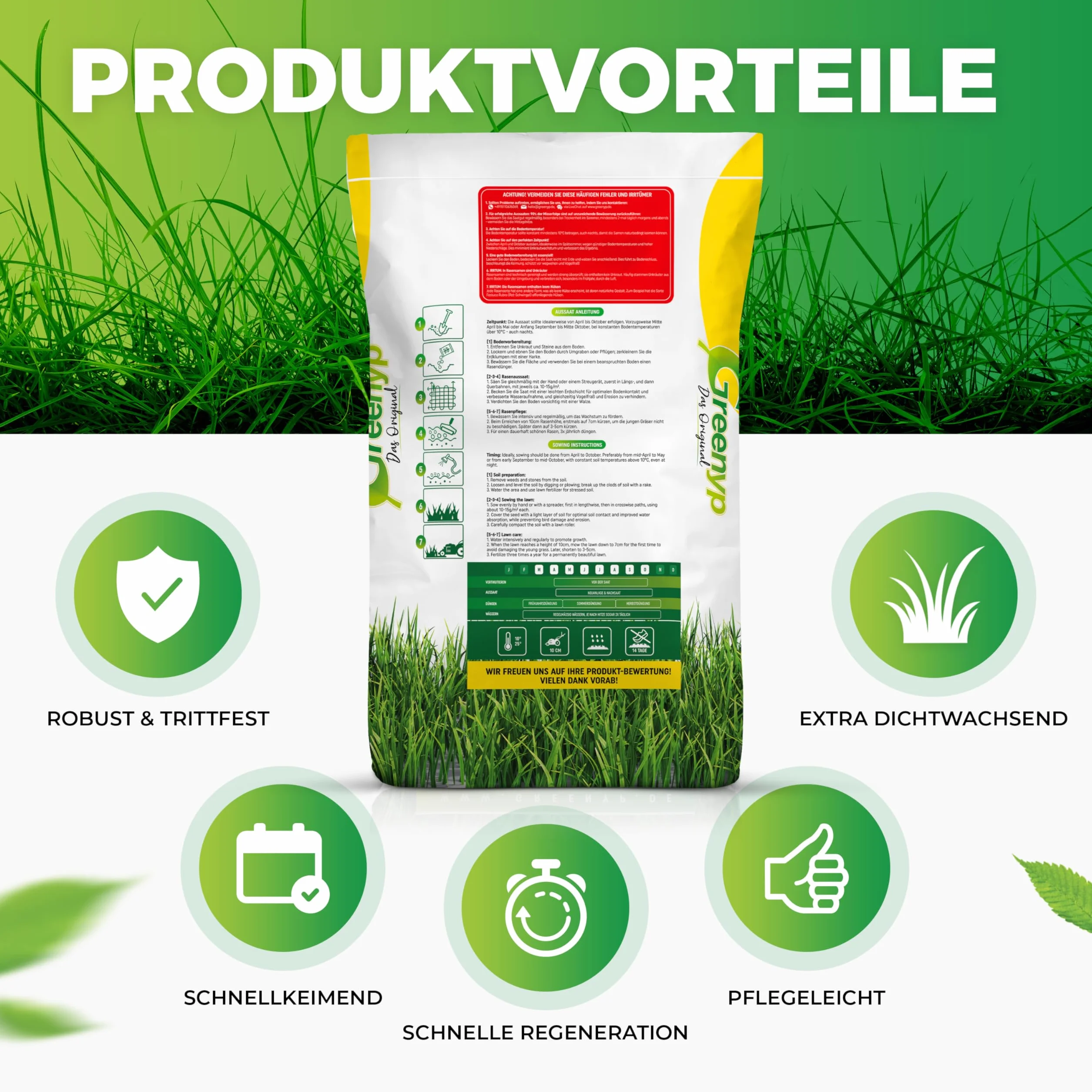 Greenyp® Gazon sportif résistant 10 kg 400 m²