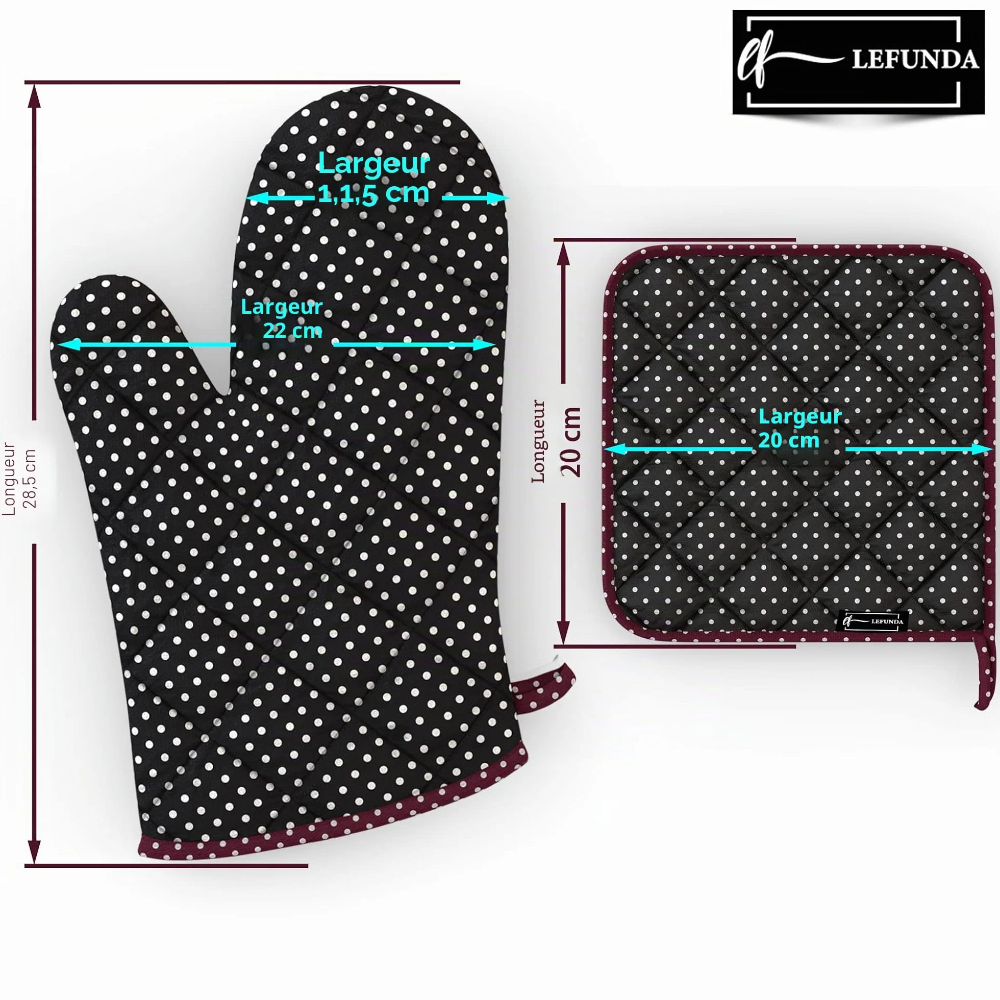 Gants de Cuisine LEFUNDA® Set de 4, Gants Résistants à la Chaleur en Coton pour Cuire, Griller BBQ
