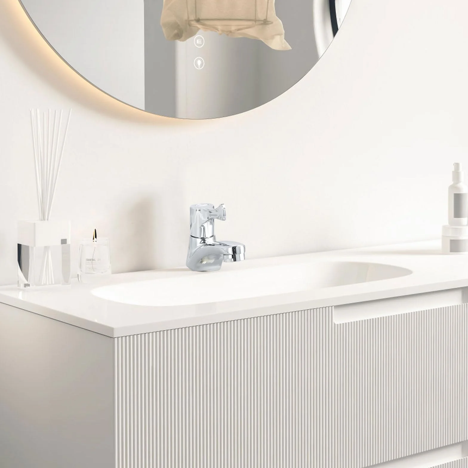 Robinet Eau Froide Simple, Mitigeur Compact Monotrou Lavabo Cuisine Salle de Bain, G1/2, Argent