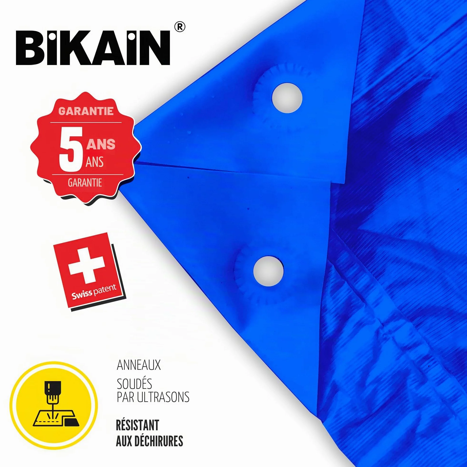Bâche imperméable pour l'extérieur - 2x3m - 70 g/m2 - Trous soudés renforcés - Polyéthylène laminé croisé 3 Couches - Bleu - Protection Totale - Extra Forte - Bikain