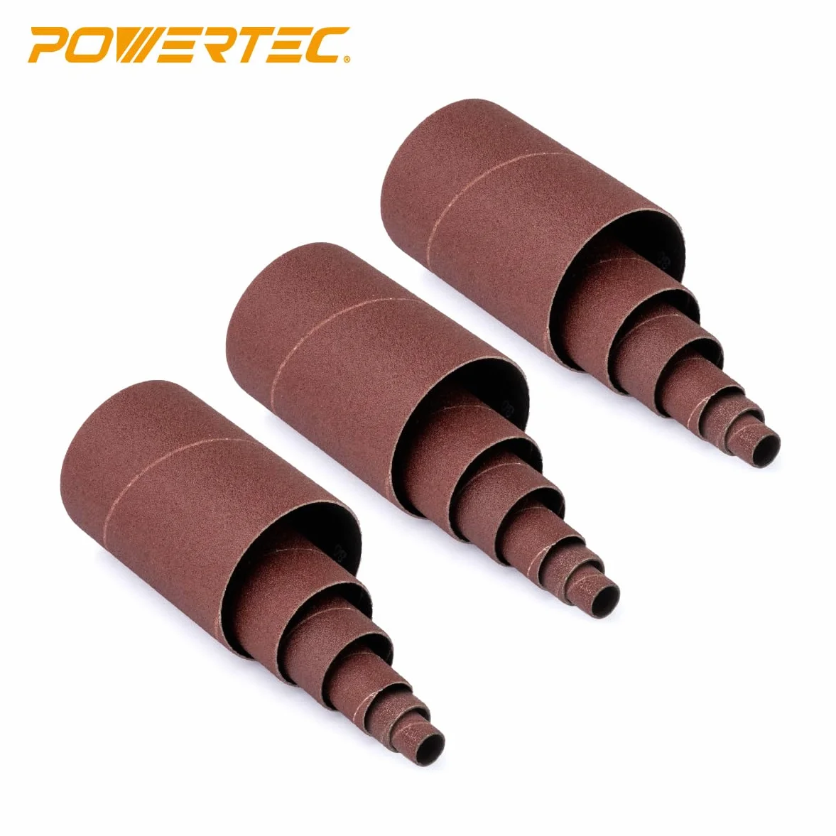 POWERTEC 11240 Lot de 18 manchons de ponçage de 11,4 cm pour ponceuse à broche en 6 tailles avec grains 80, 120 et 240, en oxyde d'aluminium, diamètres 1,27 cm, 1,9 cm, 2,5 cm, 3,8 cm, 5,1 cm et 7,6