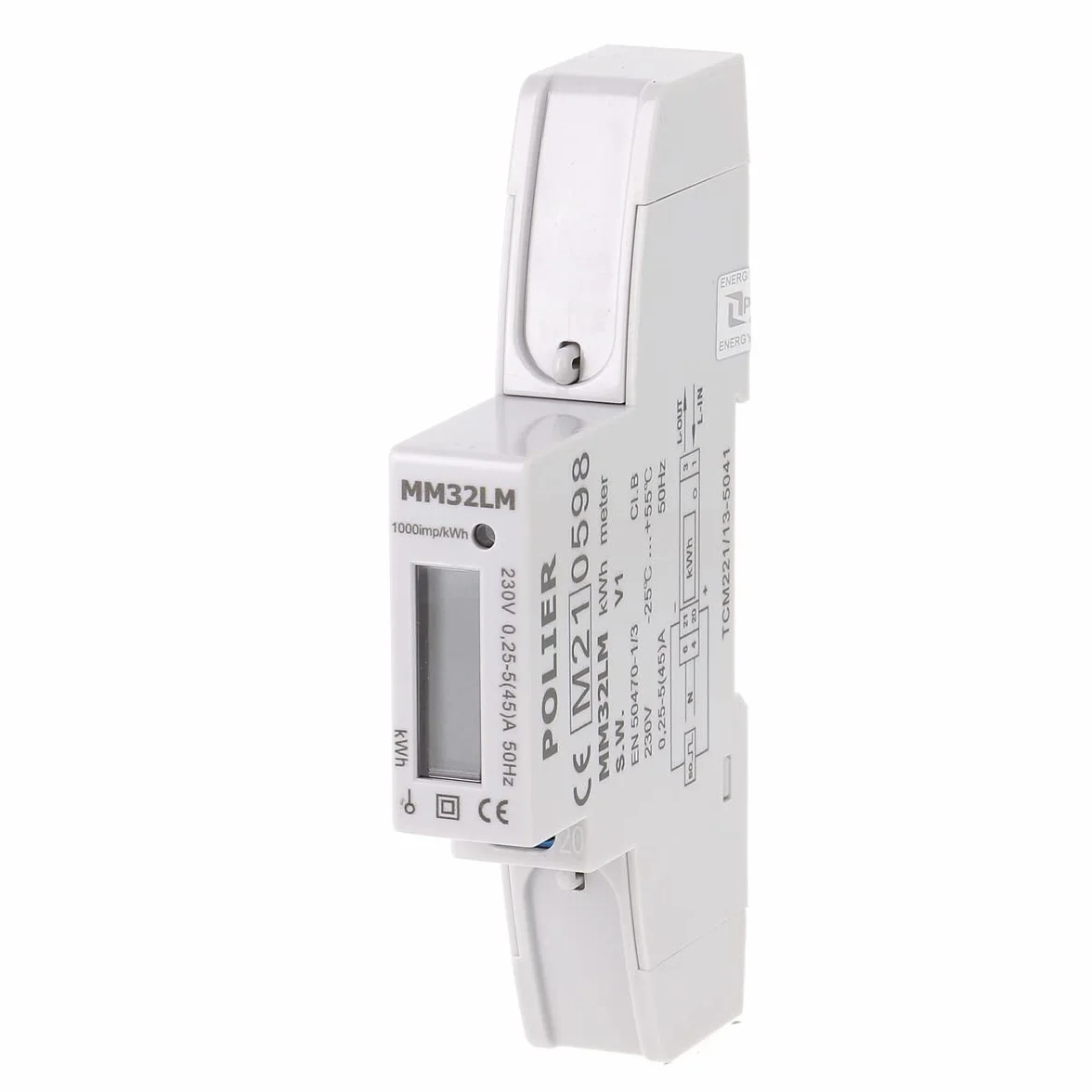 POLIER - MM32LM : Compteur électrique - Monophasé 45 A - Certifié MID - Sortie d'impulsion - Simple tarif - Affichage LCD