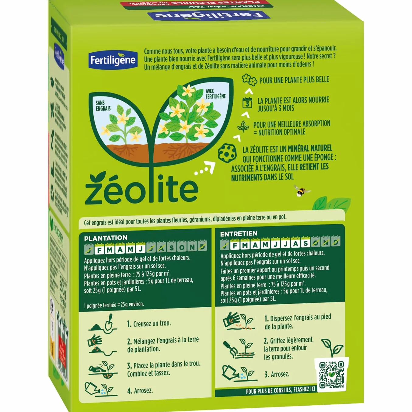 FERTILIGENE FEGFLE650 Engrais Végétal Plantes Fleuries Géraniums Dipladénias 650 g 100% Naturel Zéolite