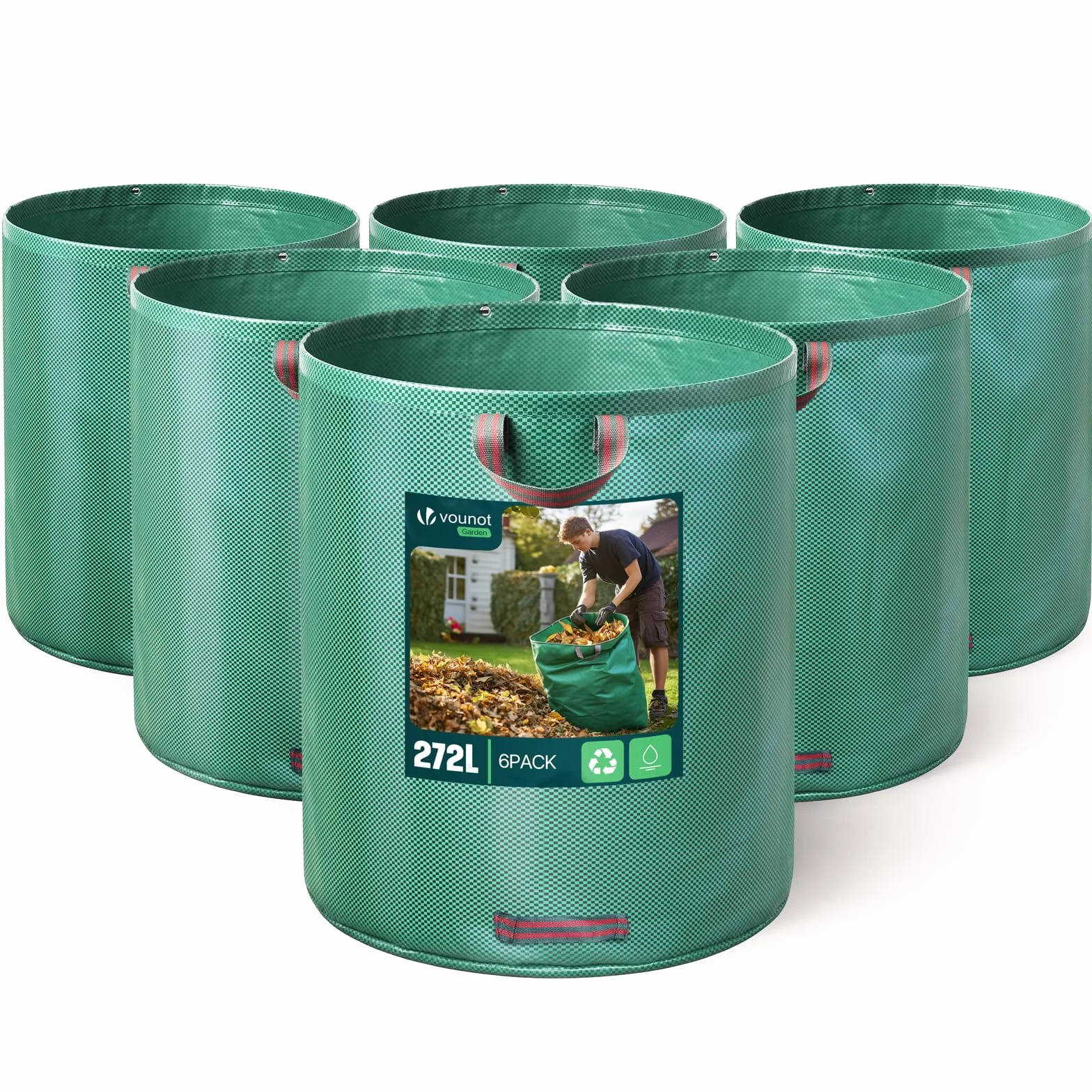VOUNOT® Sacs à Déchets XXL 272Lx6 Jardin Réutilisables avec Poignées PP Pliables