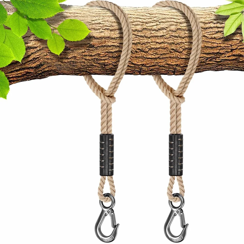 BeneLabel Corde de Hamac 100cm Sangle de Balançoire avec Crochet 400lbs Arbre Suspension Kit Polyester 10mm Blanc Cassé