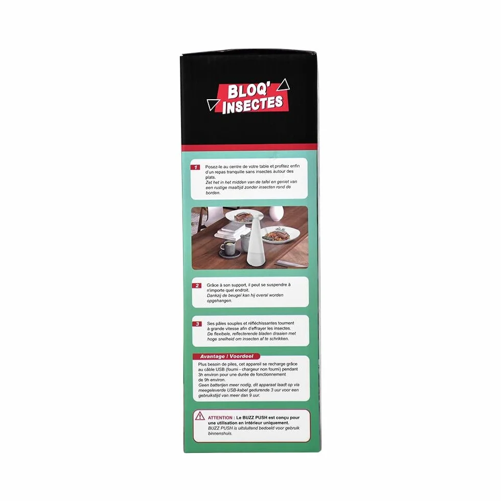Ventilateur répulsif anti insectes volants BUZZ PUSH Bloq'Insectes rechargeable silencieux
