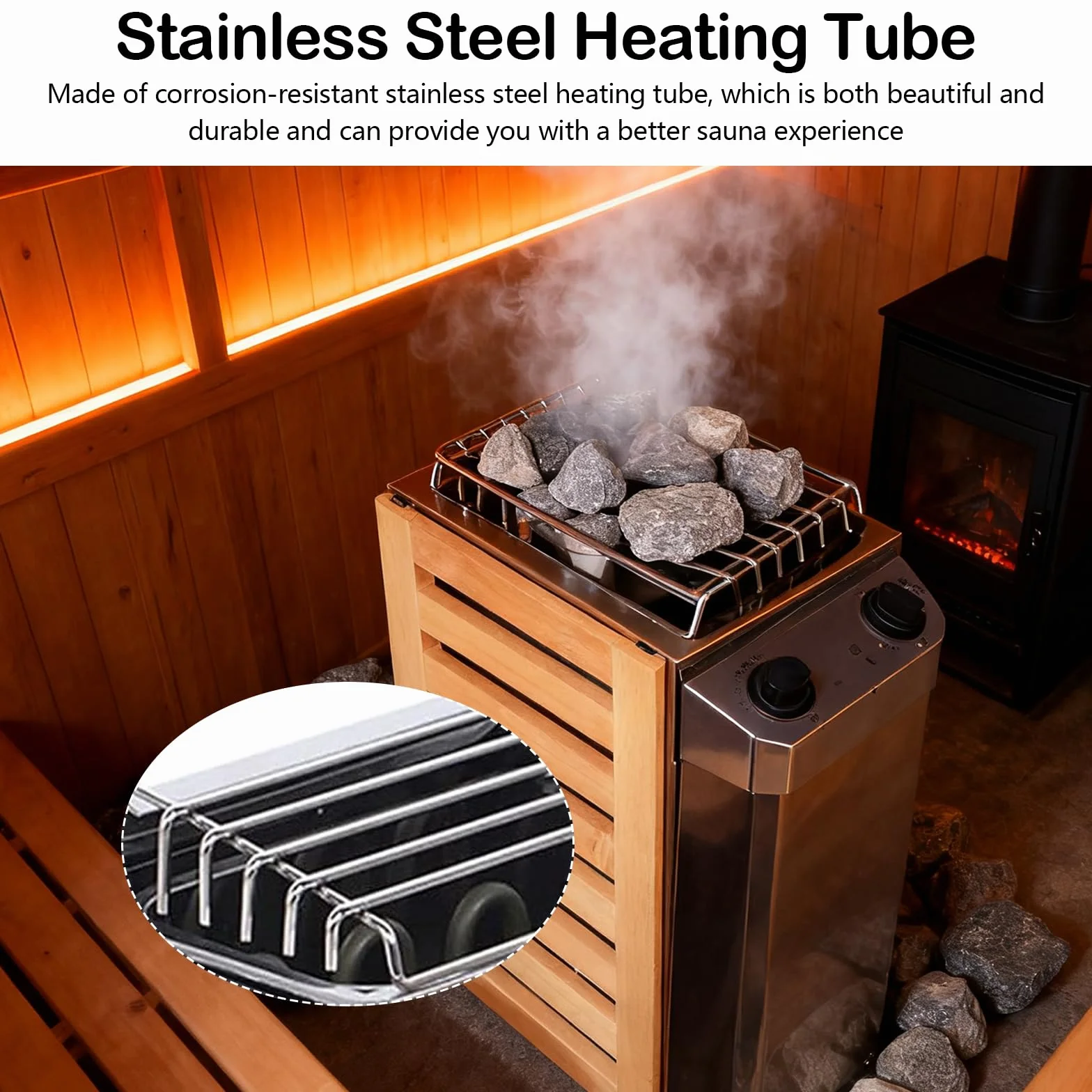 Poêle Sauna électrique Portable 3,6 Kw En Acier Inoxydable Avec Commandes Internes Pour L'Intérieur Et L'extérieur Avec Minuterie 3 Heures Et Contrôleur Numérique Pour 3 à 6 M³ Accessoires Sauna