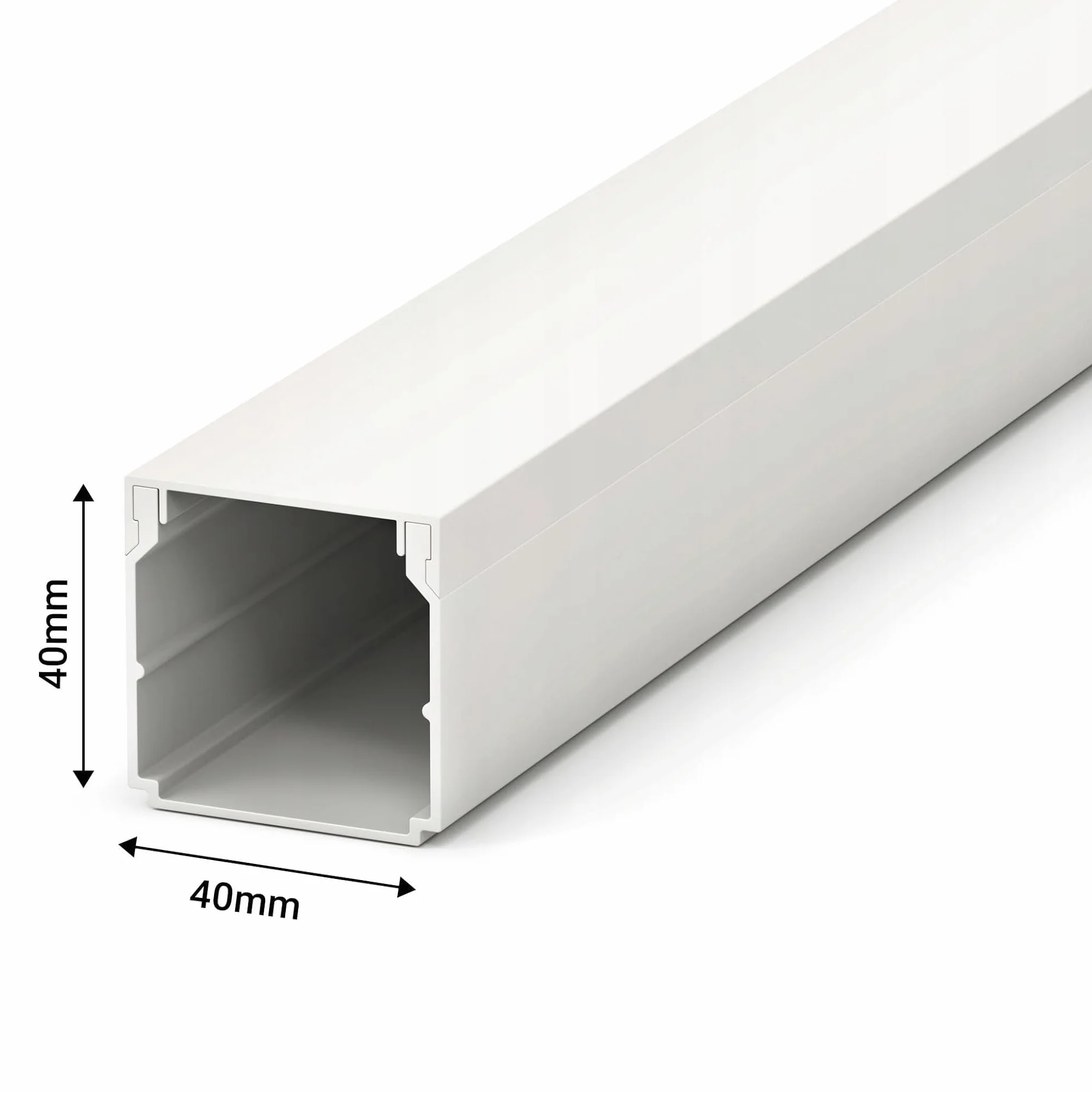 Goulotte Passe-câble en PVC 40 x 40 mm, 2 m de Longueur Totale, Canal d'installation électrique avec Couvercle, Blanc
