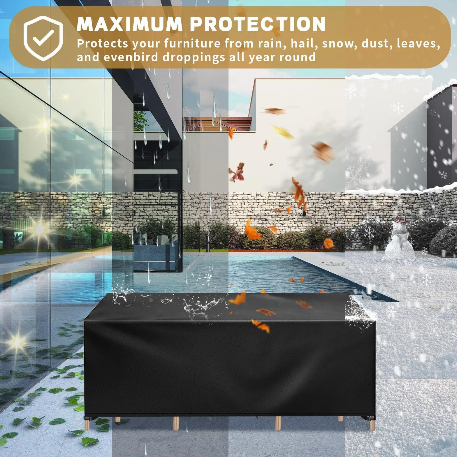 Housse De Table De Jardin 120x70x44cm 420D Oxford Imperméable Protection Solaire UV Noir