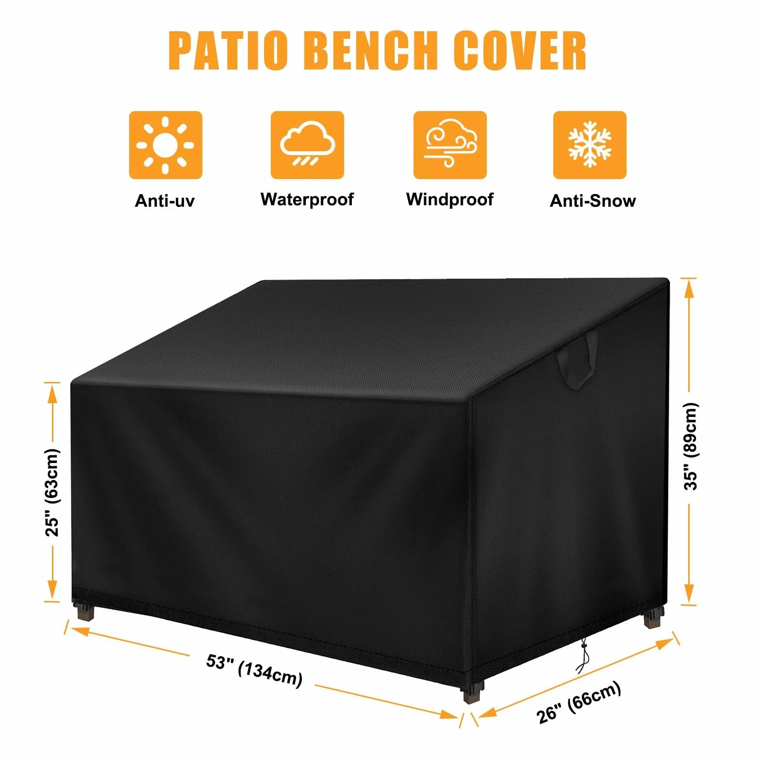 Housse Banc de Jardin 2 Places Imperméable 500D Oxford Extérieur 134x66x63/89cm