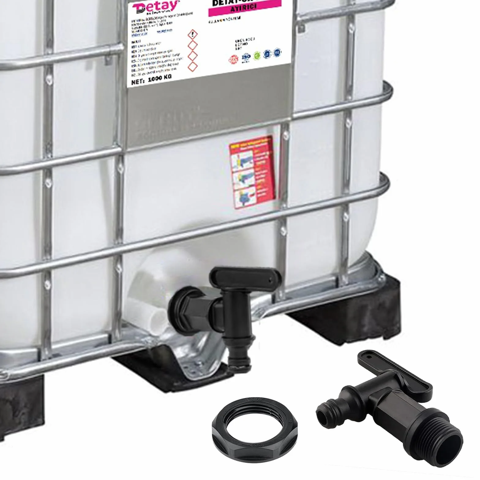 Lot de 2 robinets pour tonne à eau en plastique avec joint et perceur, adaptateur 3/4 pouces, Noir