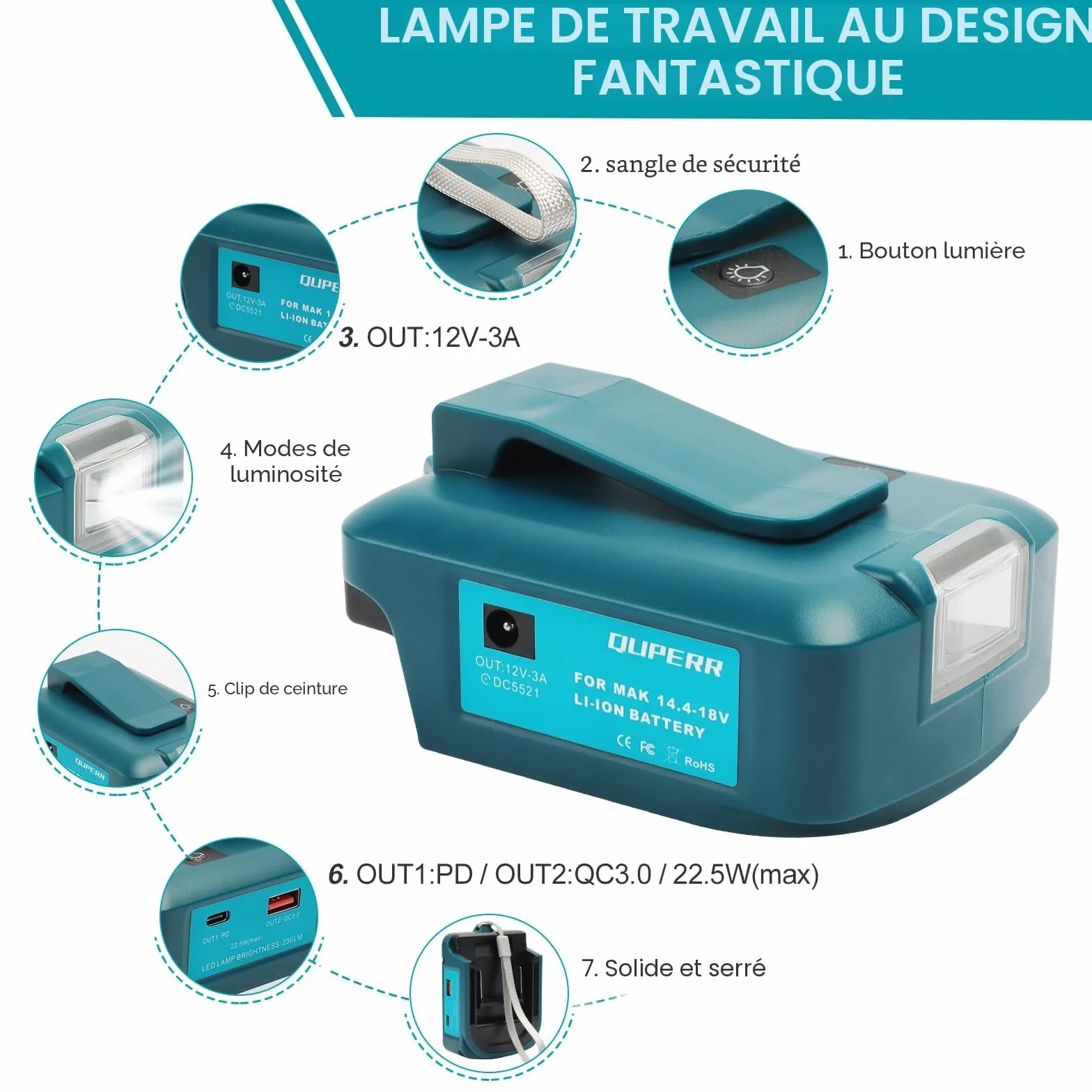Makita Adp05 Convertisseur de lumière de travail pour batterie 14,4v 18v Adaptateur