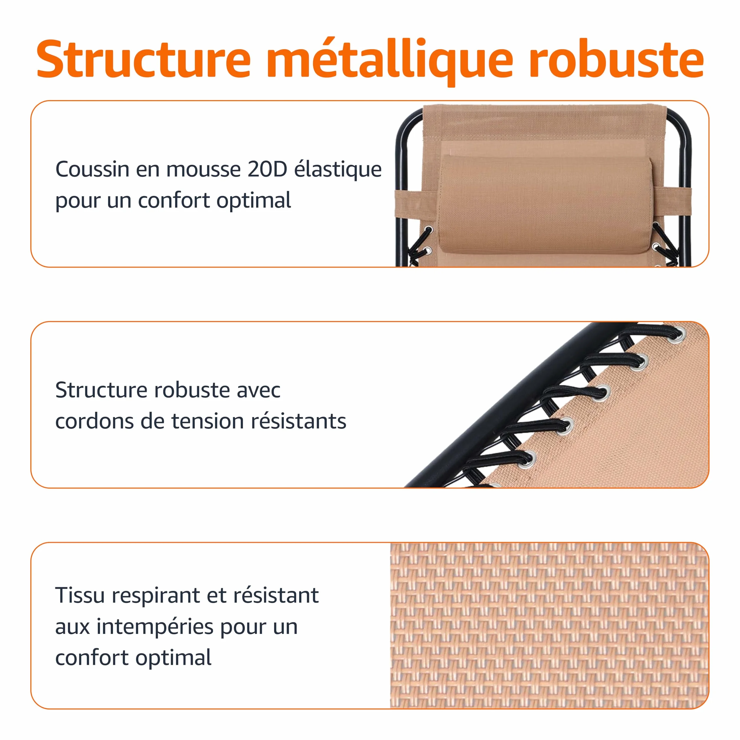 Amazon Basics Lot de 2 fauteuils relax pliants Beige