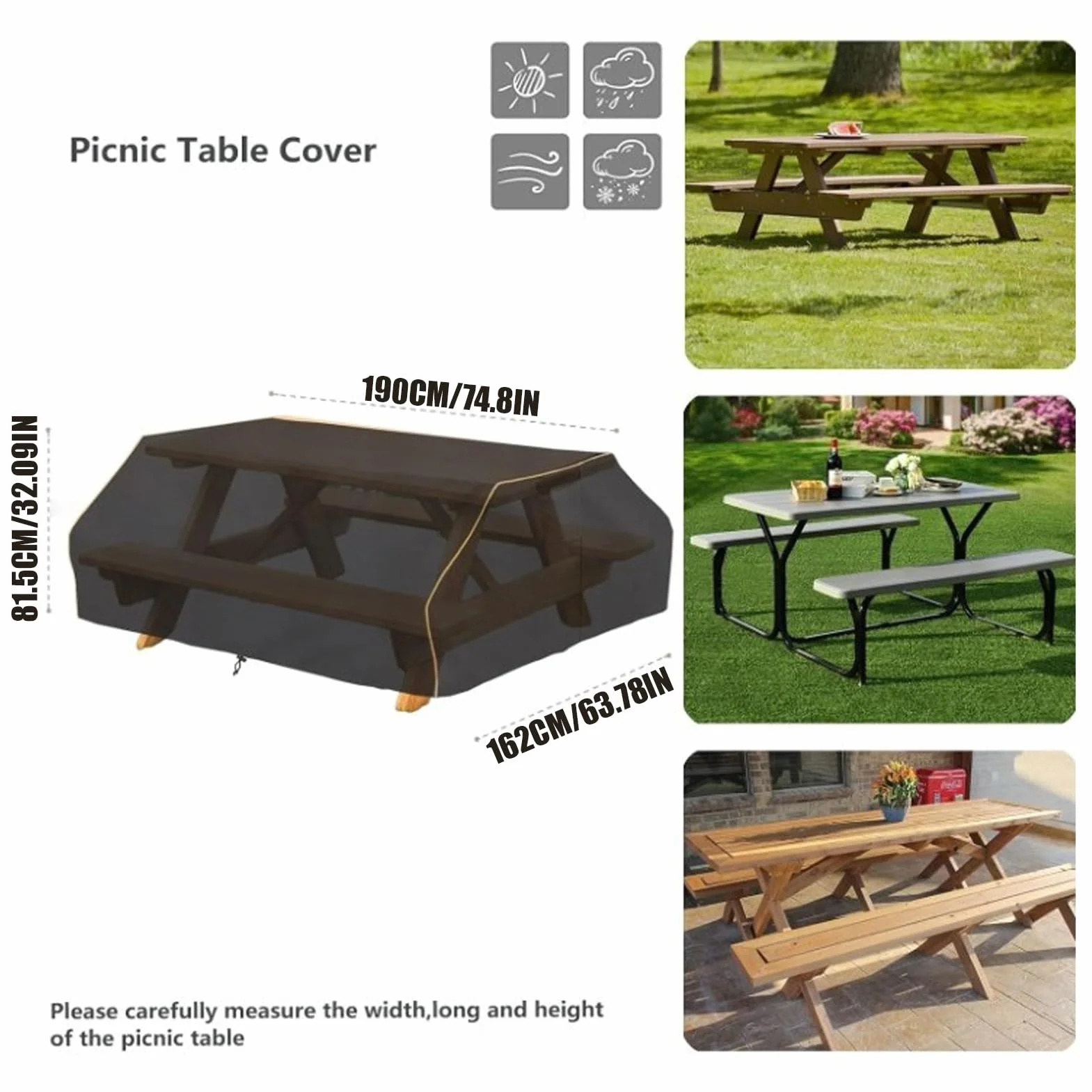 Housse de table pique-nique imperméable toile robuste extérieure pour jardin terrasse camping