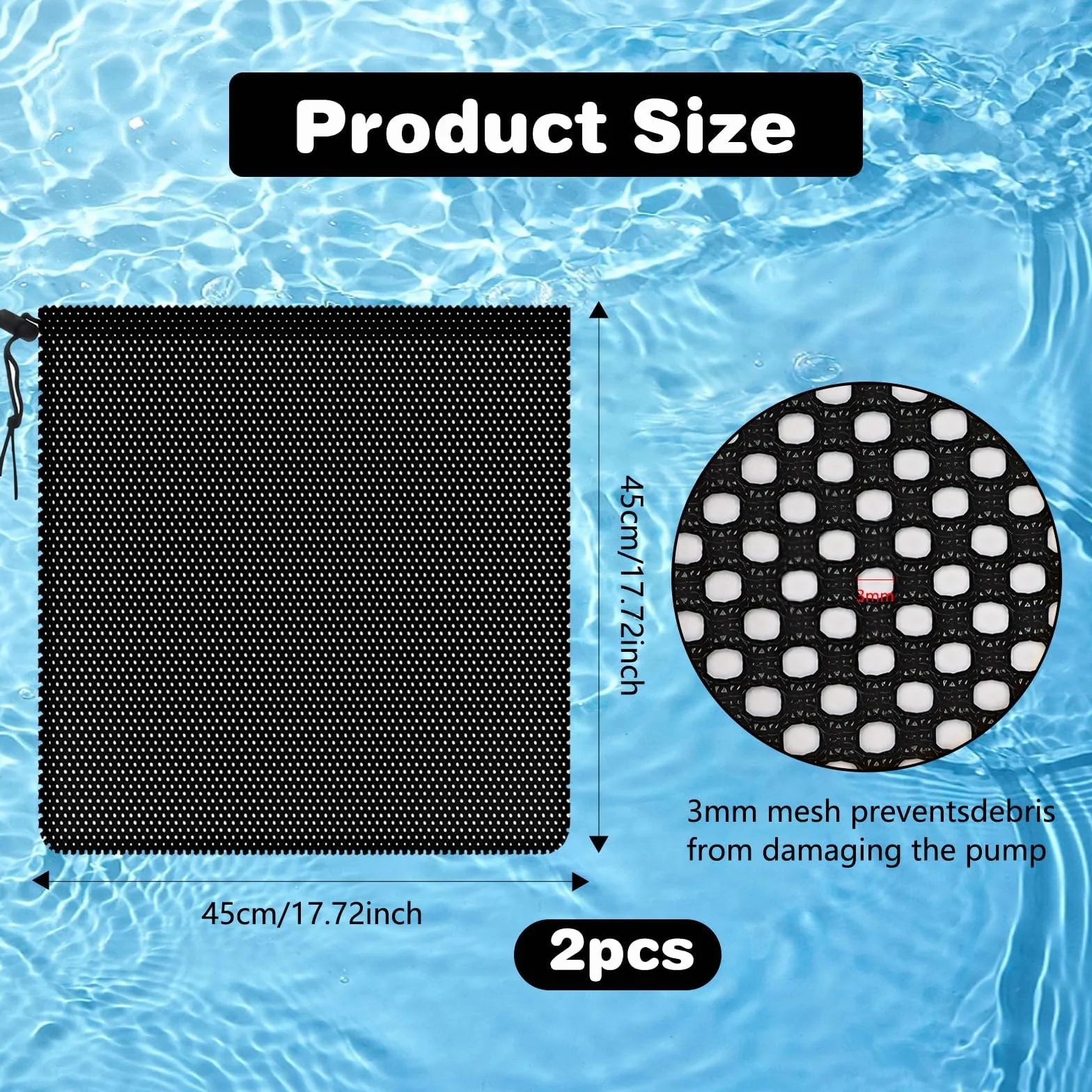 Sac Filtrant pour Pompe de Bassin 45 x 45 cm Noir 2 Pièces