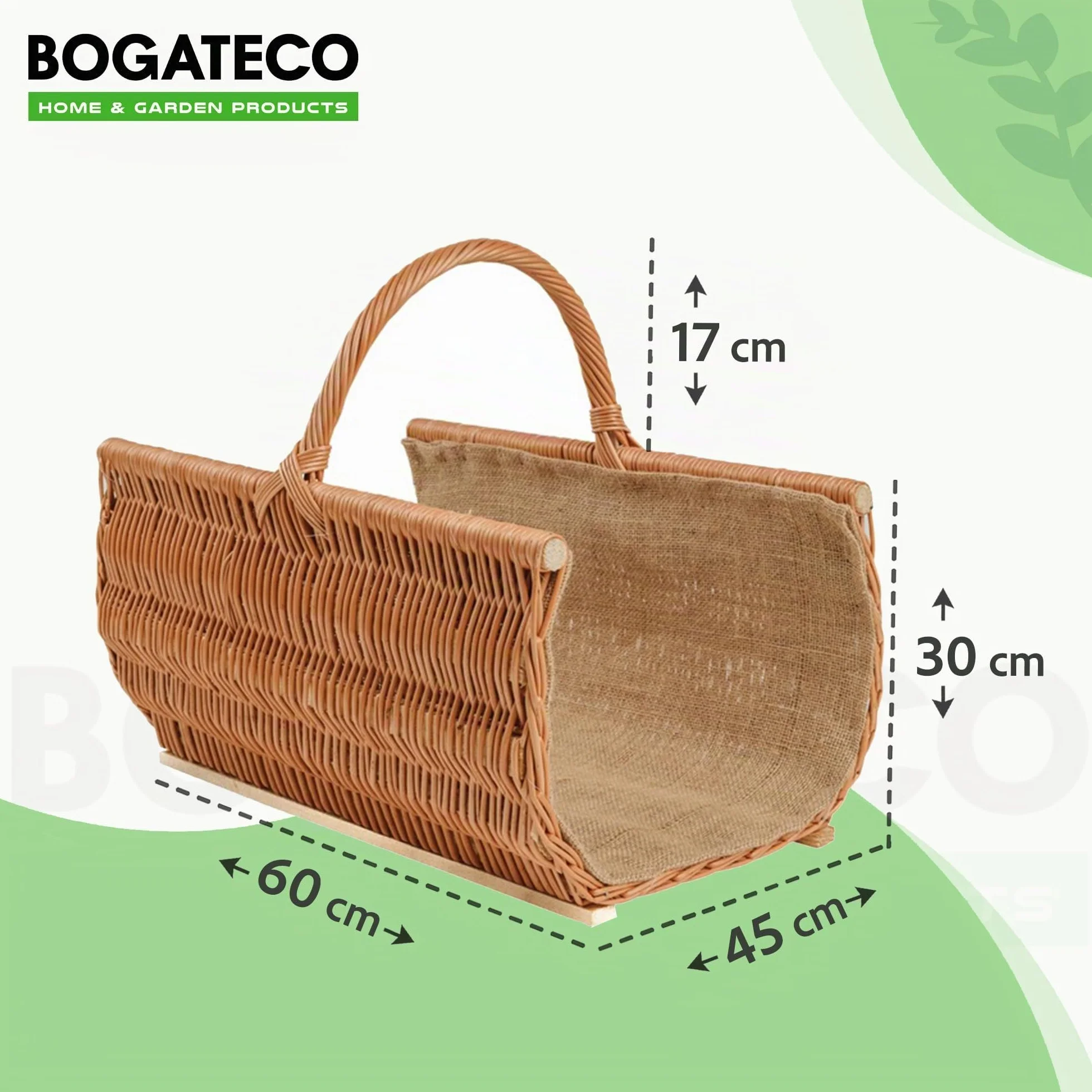 BOGATECO Panier en osier 60 x 45 x 30 cm - Grand panier à bois avec renfort