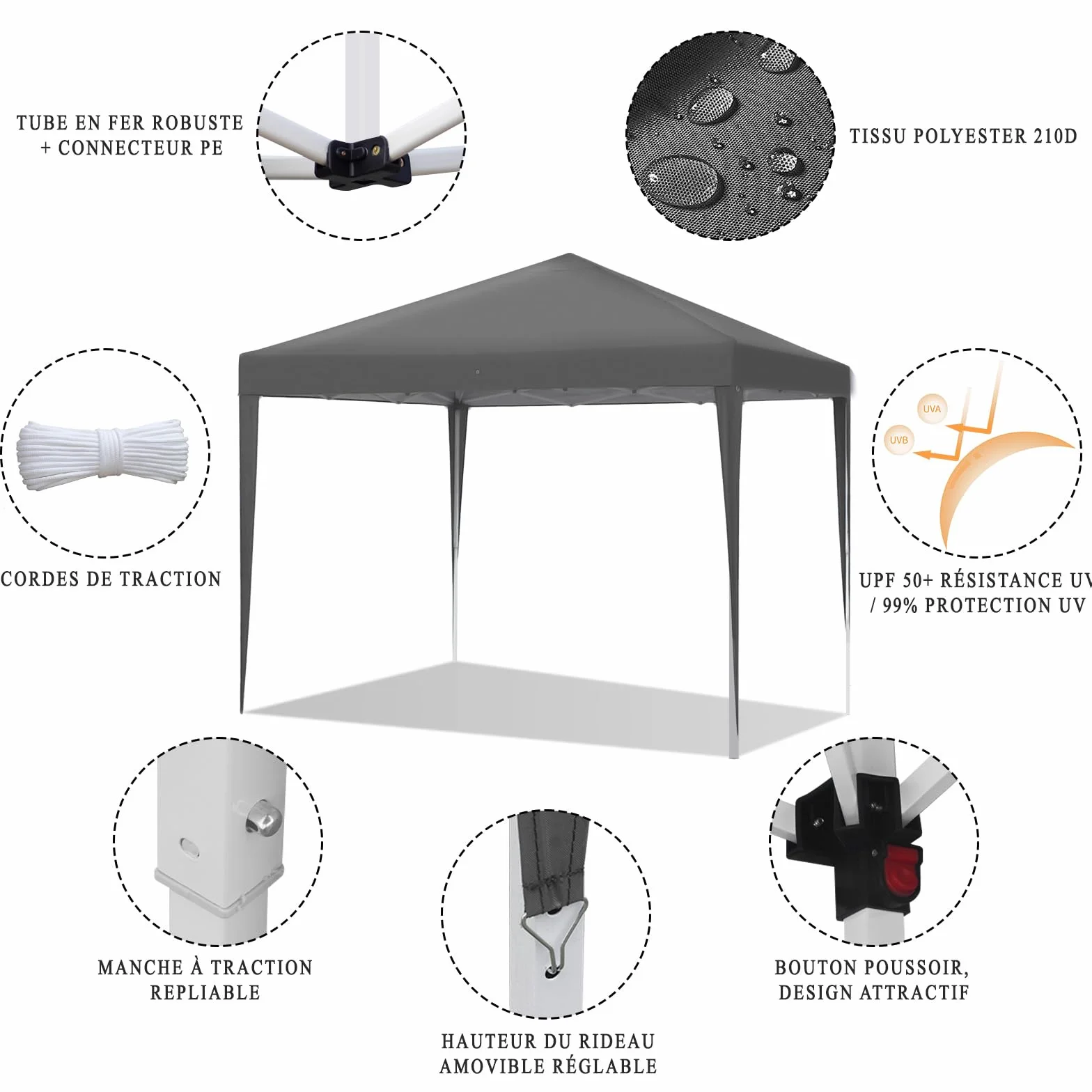 Tonnelle Pliante 3x3M Professionnel avec Rideaux, Tente de Jardin UV50+