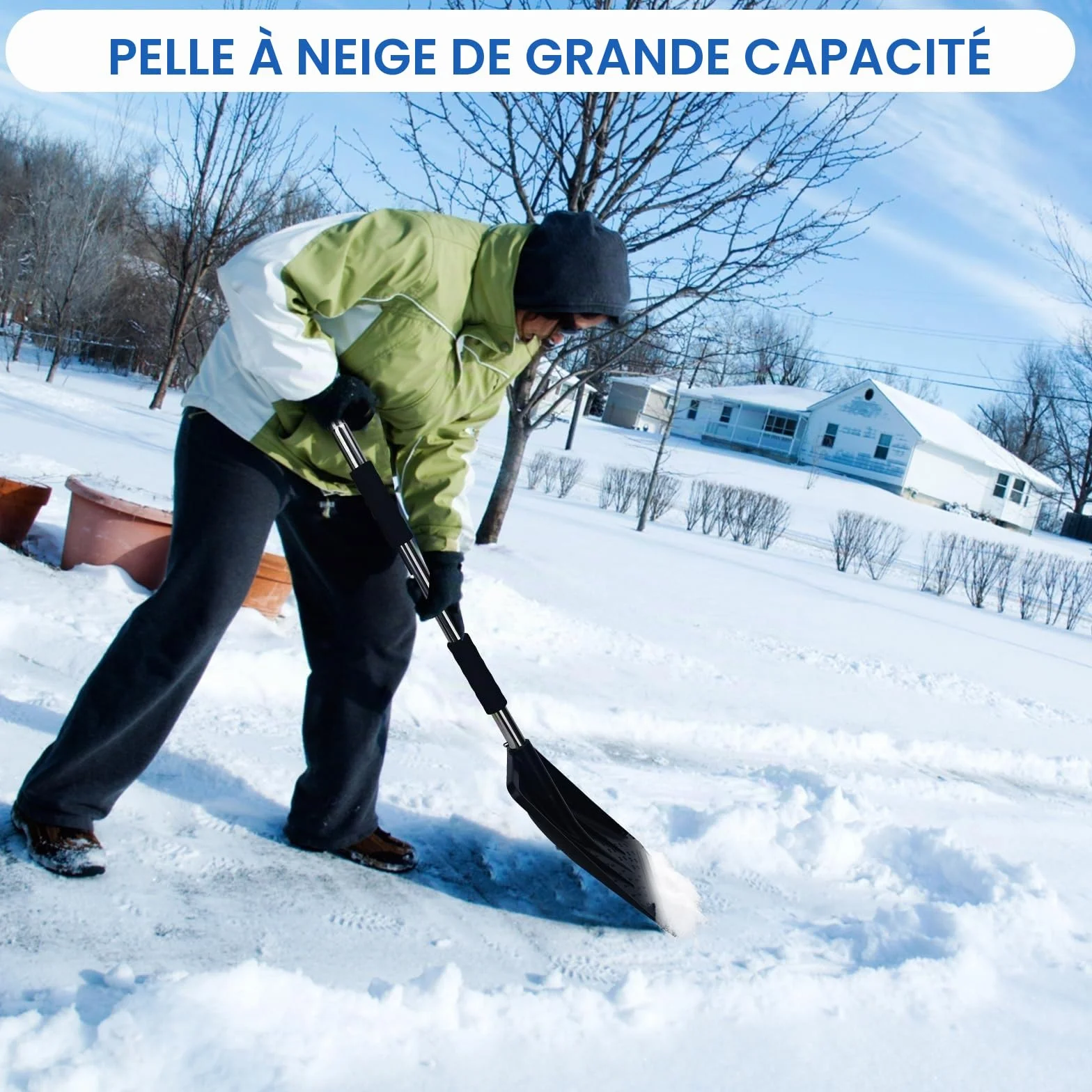 Kit de Pelle à Neige rétractable 3 en 1 avec Grattoir à Glace, Brosse à Neige et Sac de Rangement
