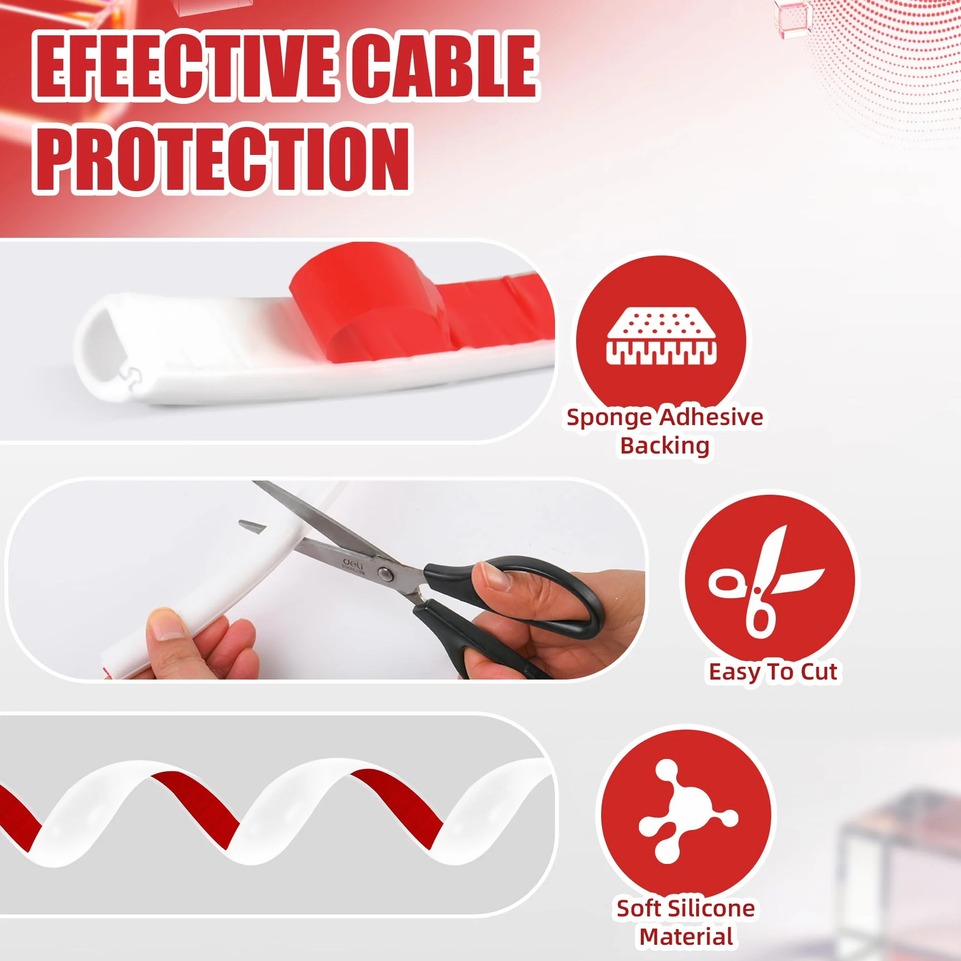 3 Mètres Goulotte Passe Cable, Auto-AdhéSif Cache Cable Silicone TV Mural, Facile à Couper Montage Goulotte Autocollante, pour La Maison Bureau Blanc 15mm×10mm