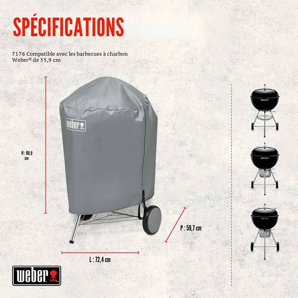 Weber Housse Barbecue 57 cm Grise 58,5 x 72,5 x 91 cm Tissu Déperlant