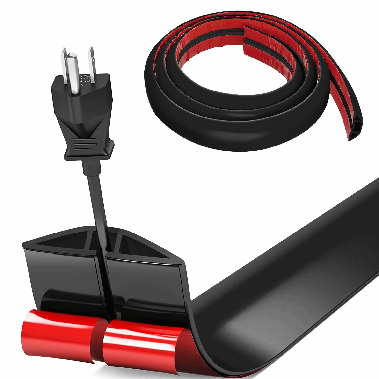 Bocguy Cache Cable Sol, Petit Canal de câble Flexible,1M x 3cm Goulotte Passe Cable Sol Silicone, Cache Fil Électrique Sol Auto-Adhésif Facile à Couper Montage pour Tous Les Câbles (Noir-Arrondi)