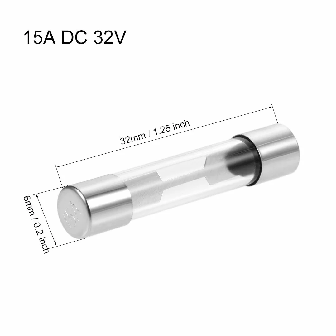 sourcing map Automotive fusible 15A DC 32V 6x32mm Amplificateuralarme audio stéréo auto verre 5Pcs