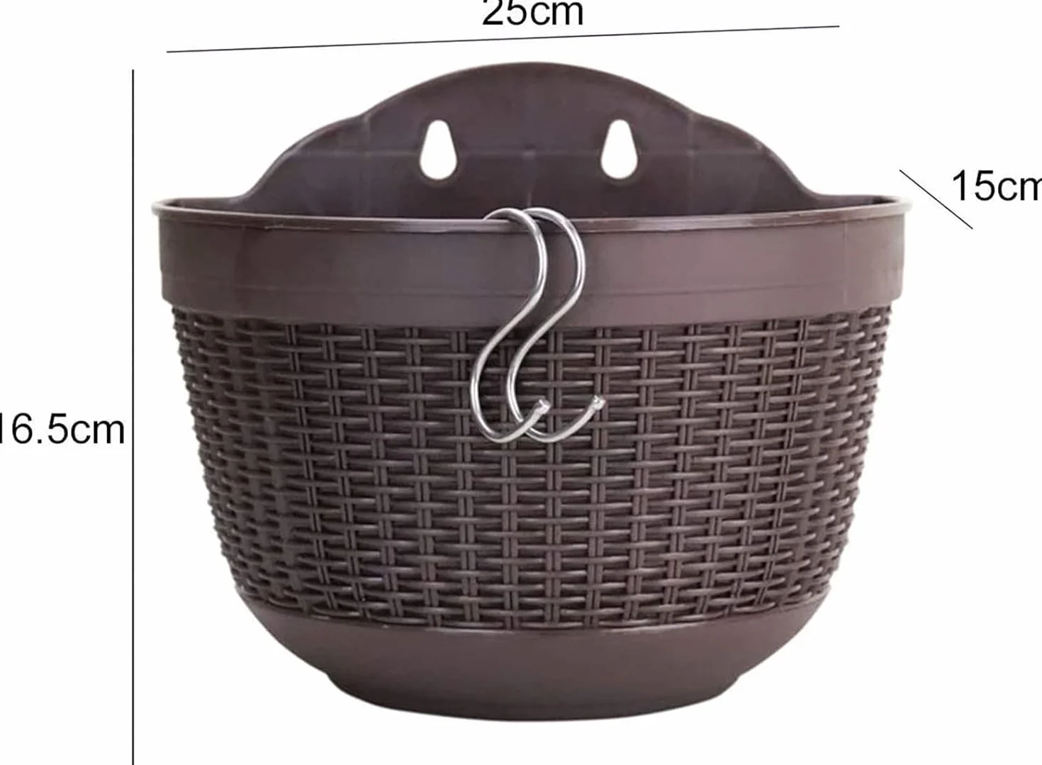 Lot de 2 pots de fleurs muraux semi-circulaires à suspendre en plastique 25 cm café