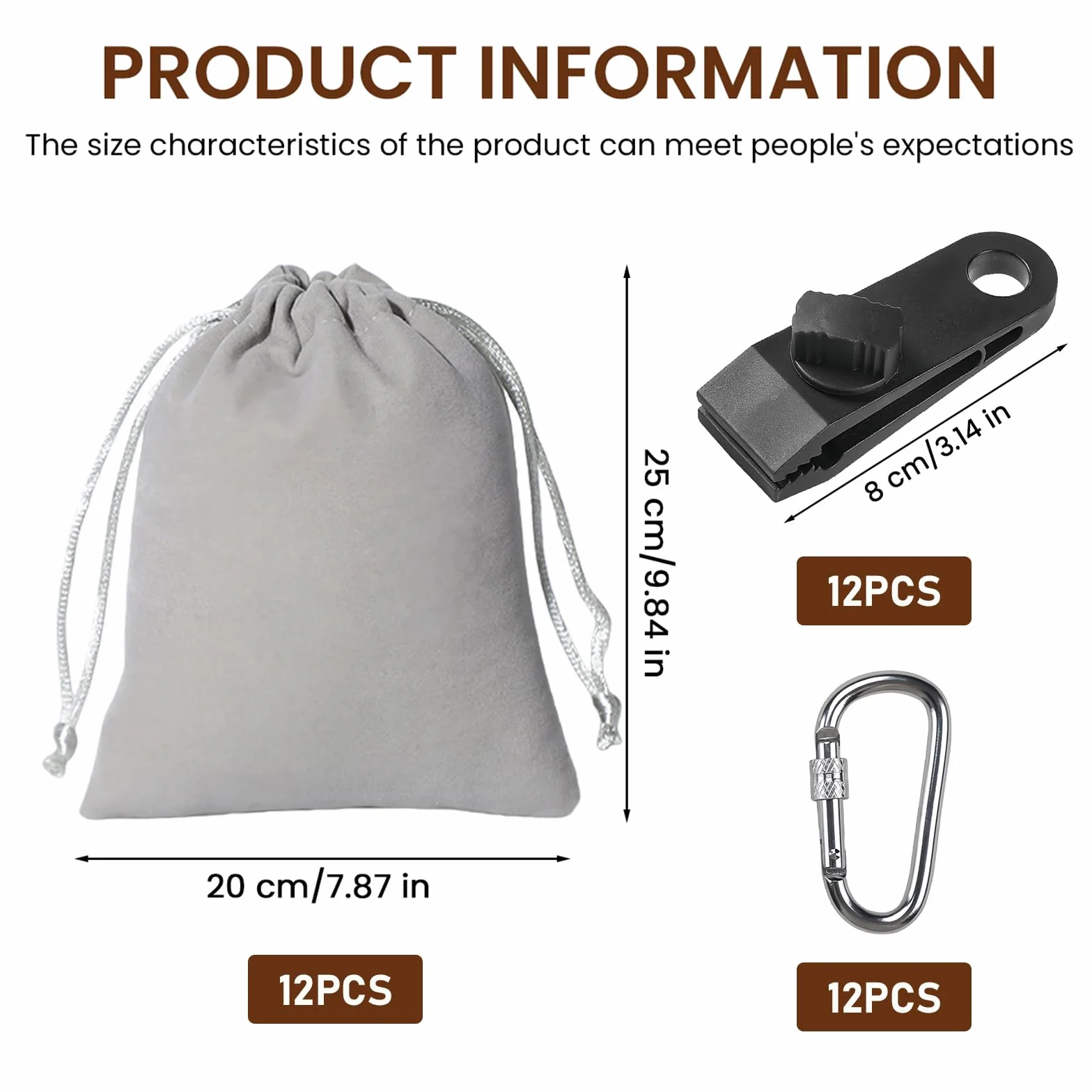 Sac De Poids Portable pour Rideaux 12 Pièces avec Mousquetons et Clips 20x25 cm