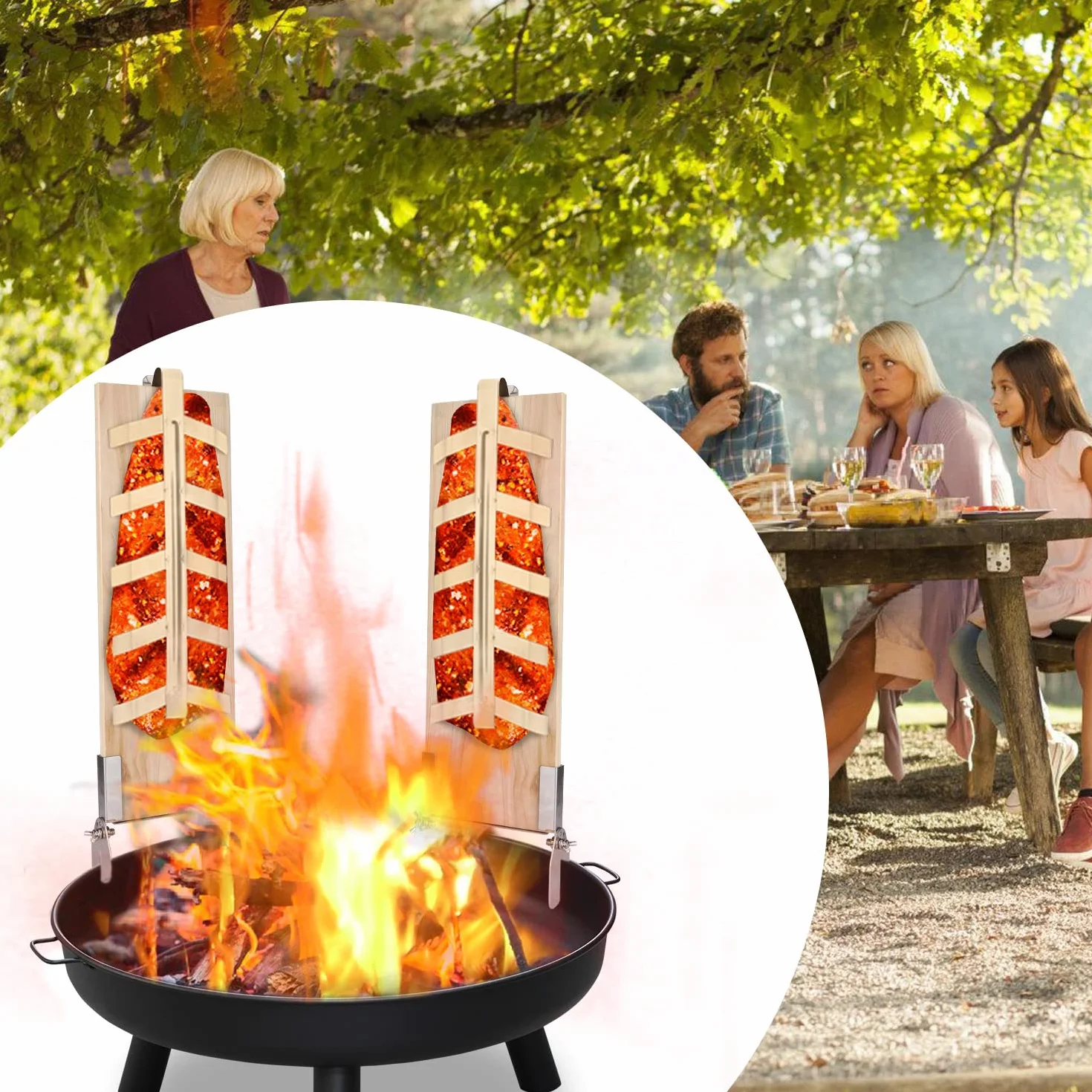 Planches à Saumon flammé Lot de 2 avec Support Acier Inoxydable 5 Niveaux réglables Saumon 2,5 kg Barbecue