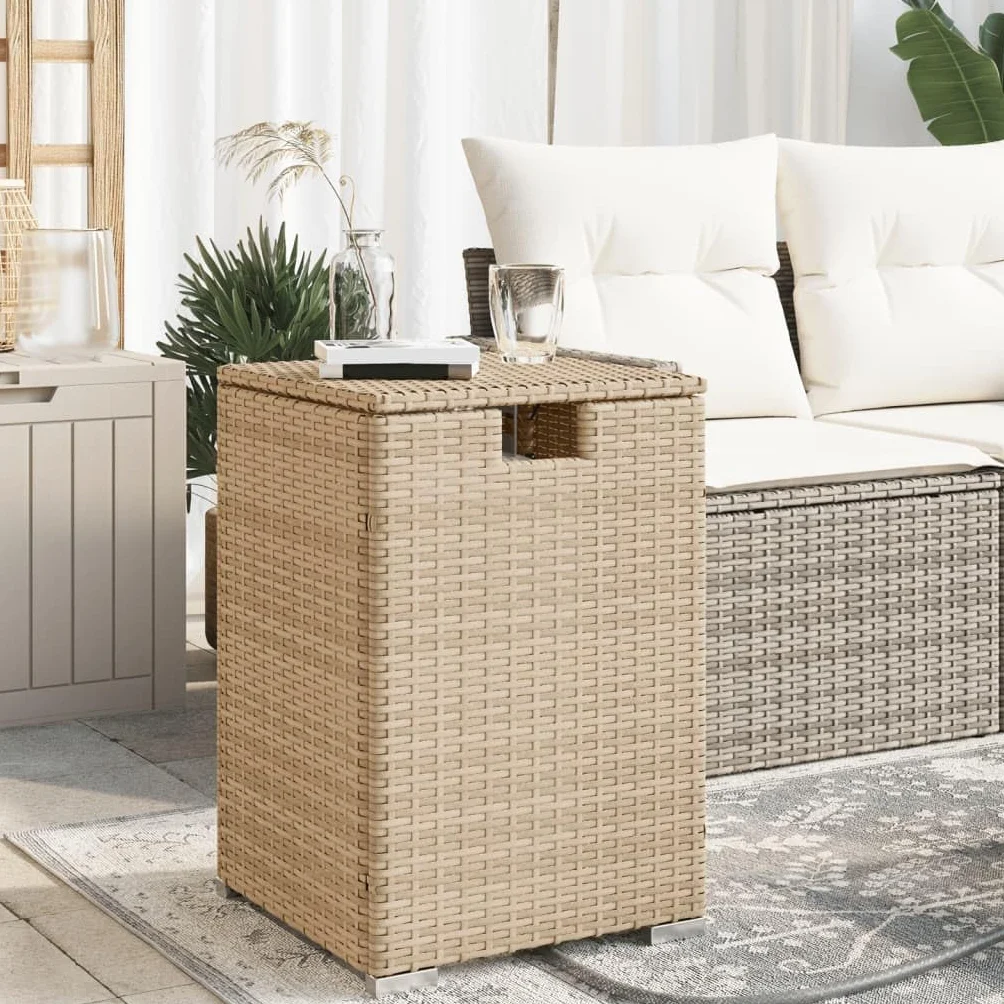 vidaXL Table de Couverture de Bouteille de Propane, Boîte de Rangement, Support de Jardin, Beige Résine Tressée