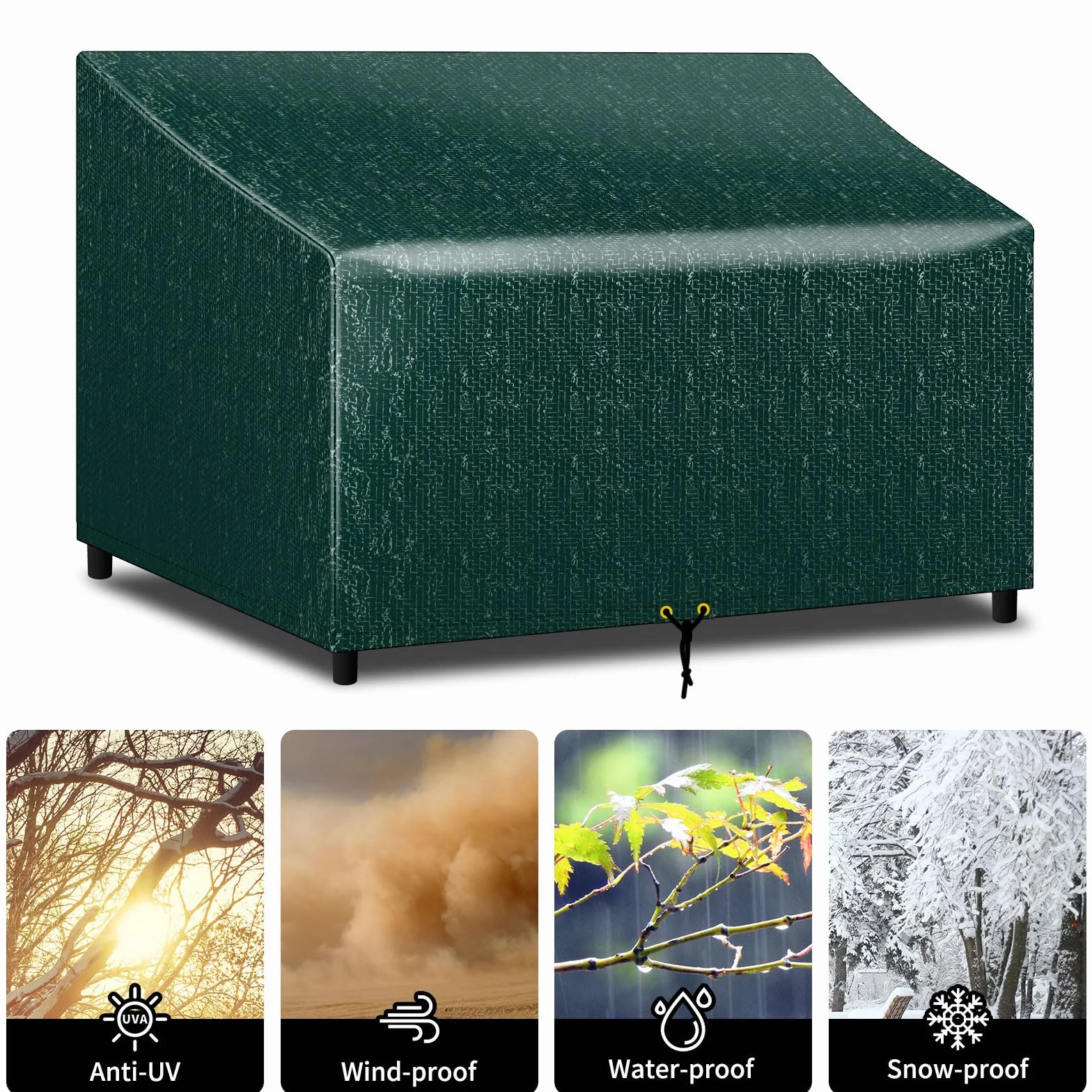 Housse imperméable banc jardin 4 places 193 x 66 x 63/89 cm vert