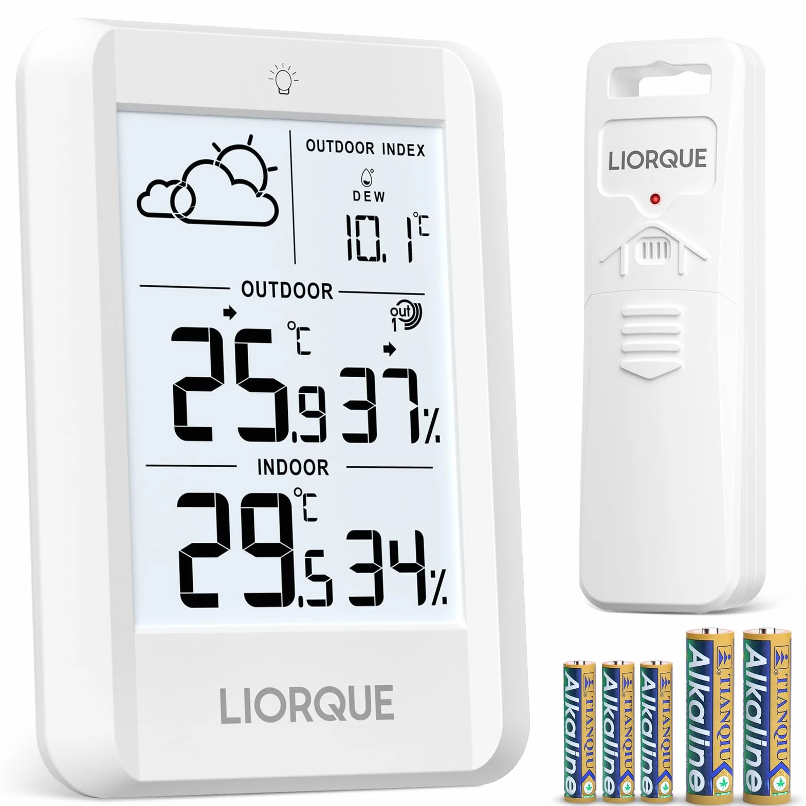 LIORQUE Station Meteo Interieur Exterieur Sans Fil, Thermometre Hygrometre Capteur IPX4, Portee 100m, Piles Incluses