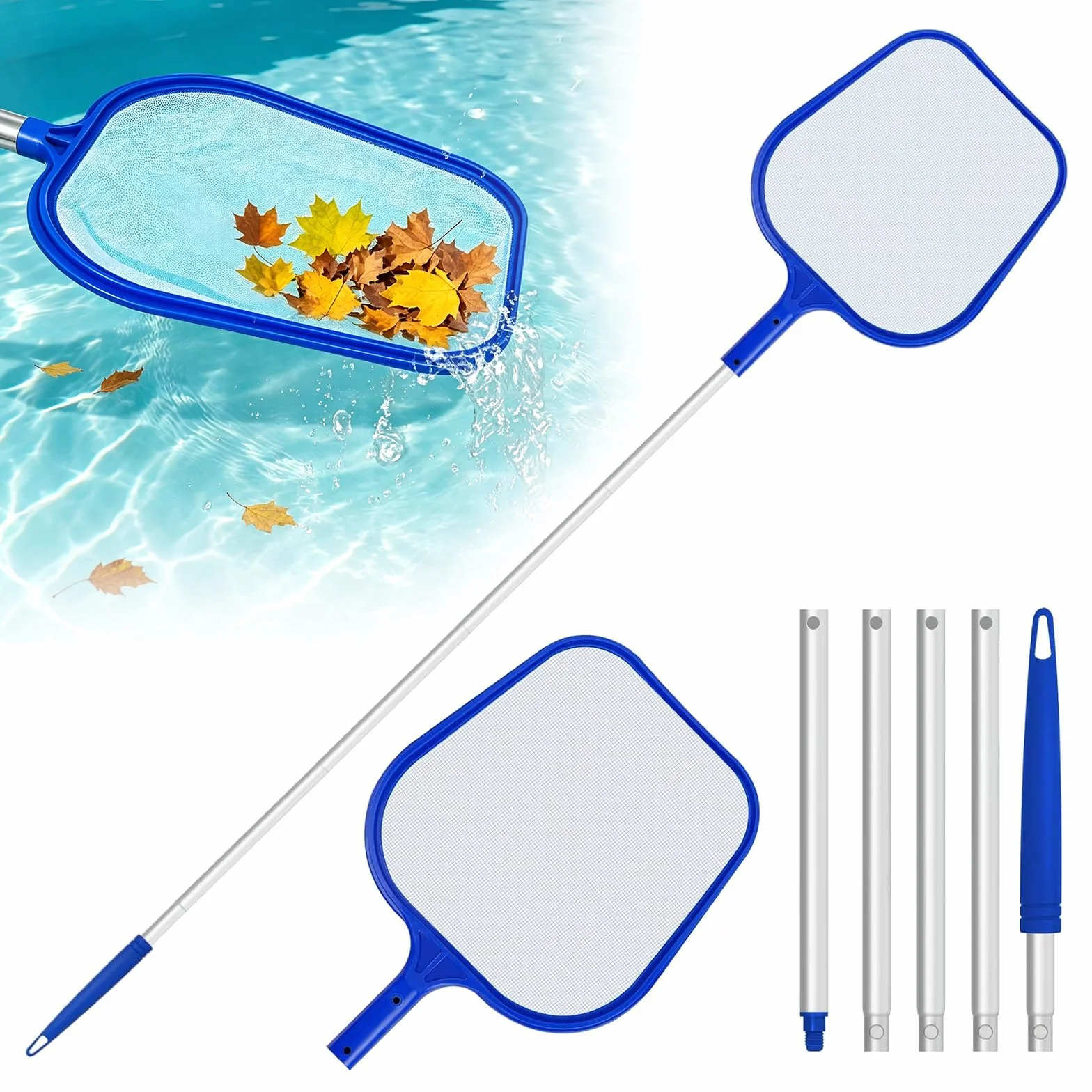 Épuisette Piscine 158cm Filet Nettoyage Maille Extra Fine avec Brosse et Manche Télescopique