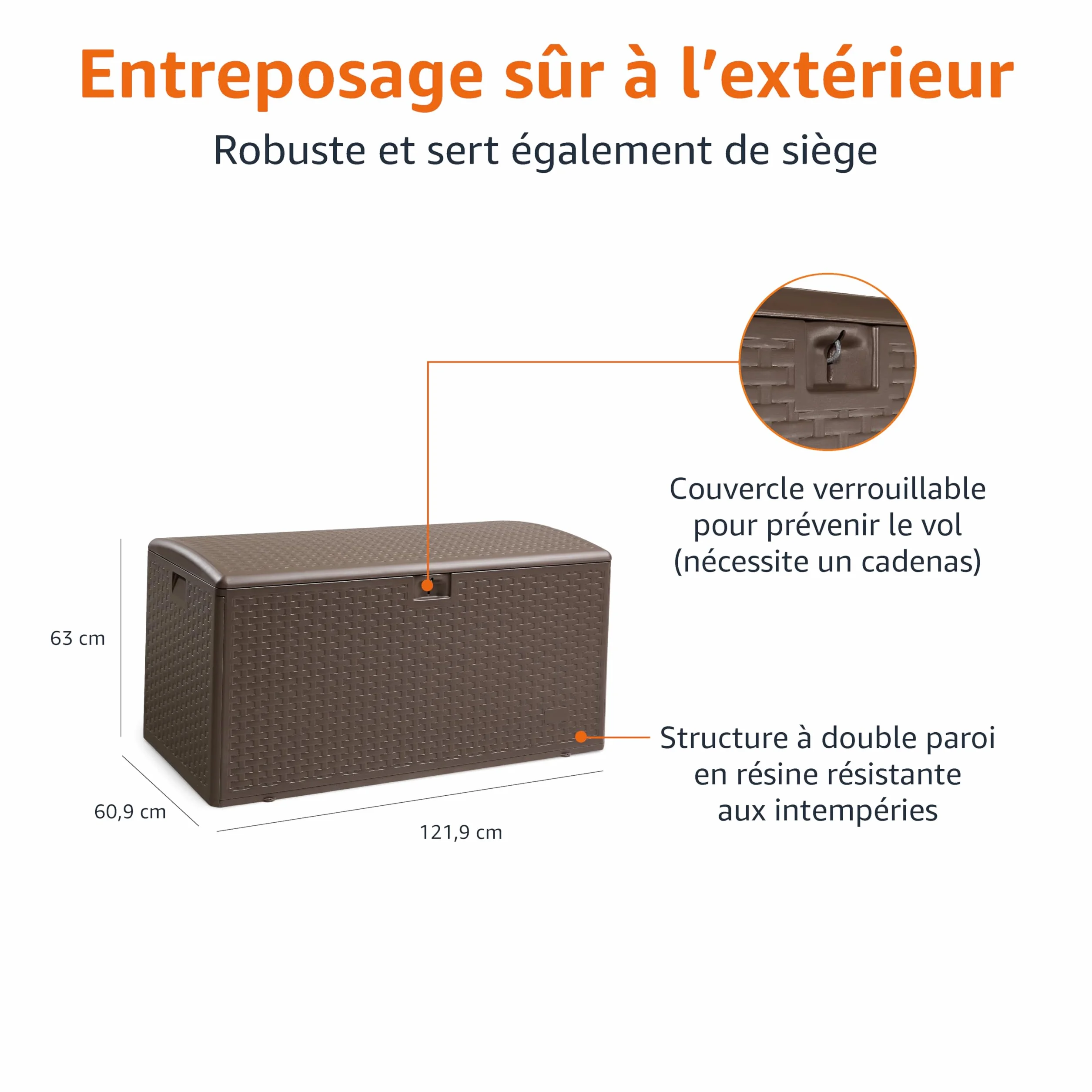 Amazon Basics Coffre de rangement 375 L Marron