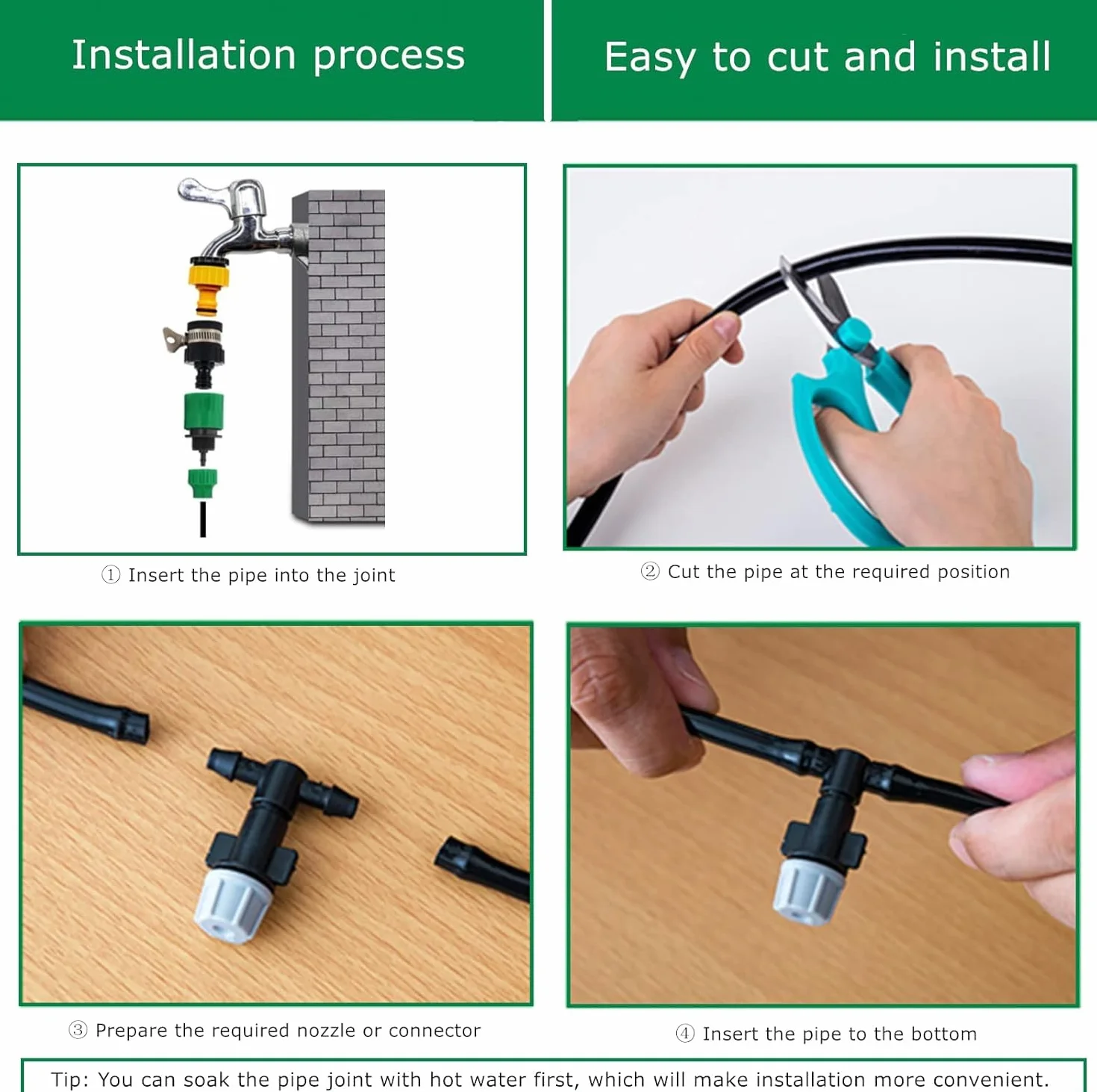 Tuyau d'irrigation Micro 10m, 1/4 pouce, I.D 4mm/O.D 6mm, noir pour jardin