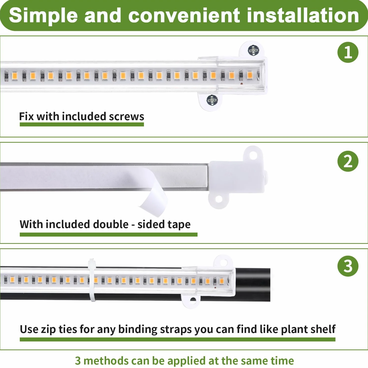 Bande LED croissance plantes spectre complet 3500 K 3 têtes 22 cm minuterie 3/9/12 h 10 niveaux variation