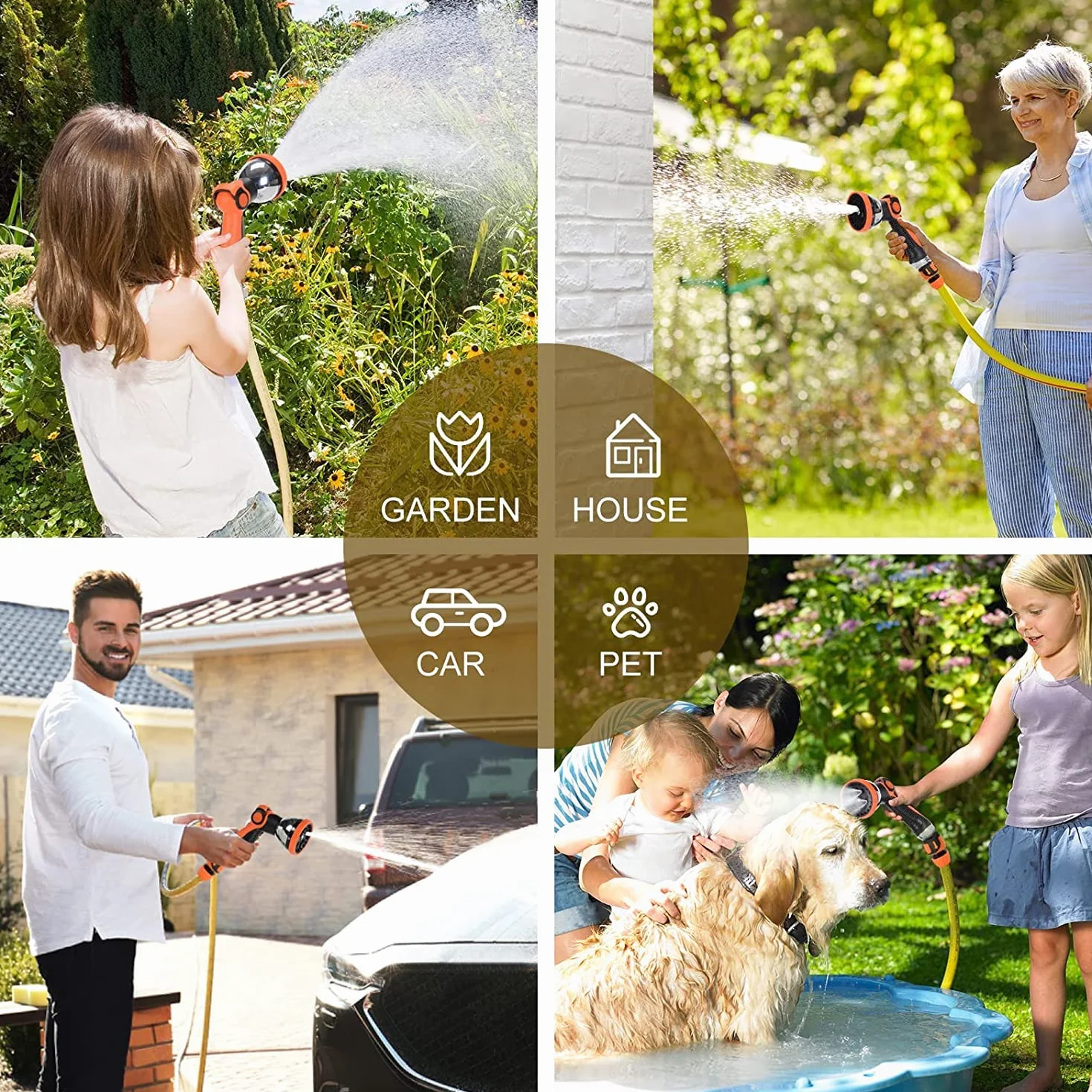 Pistolet d'Arrosage de Jardin Haute Pression 10 Modes Réglable Orange