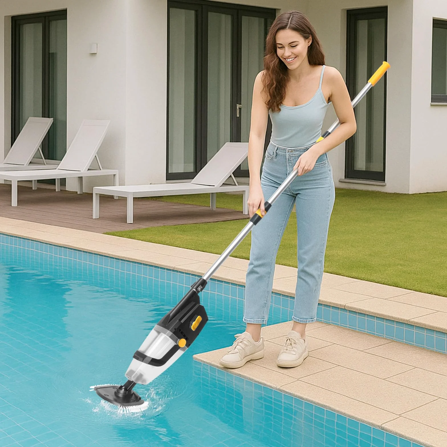 LEADZM Aspirateur Piscine sans Fil 4500mAh 100L/Min Autonomie 60 Min 190×23,7×17cm