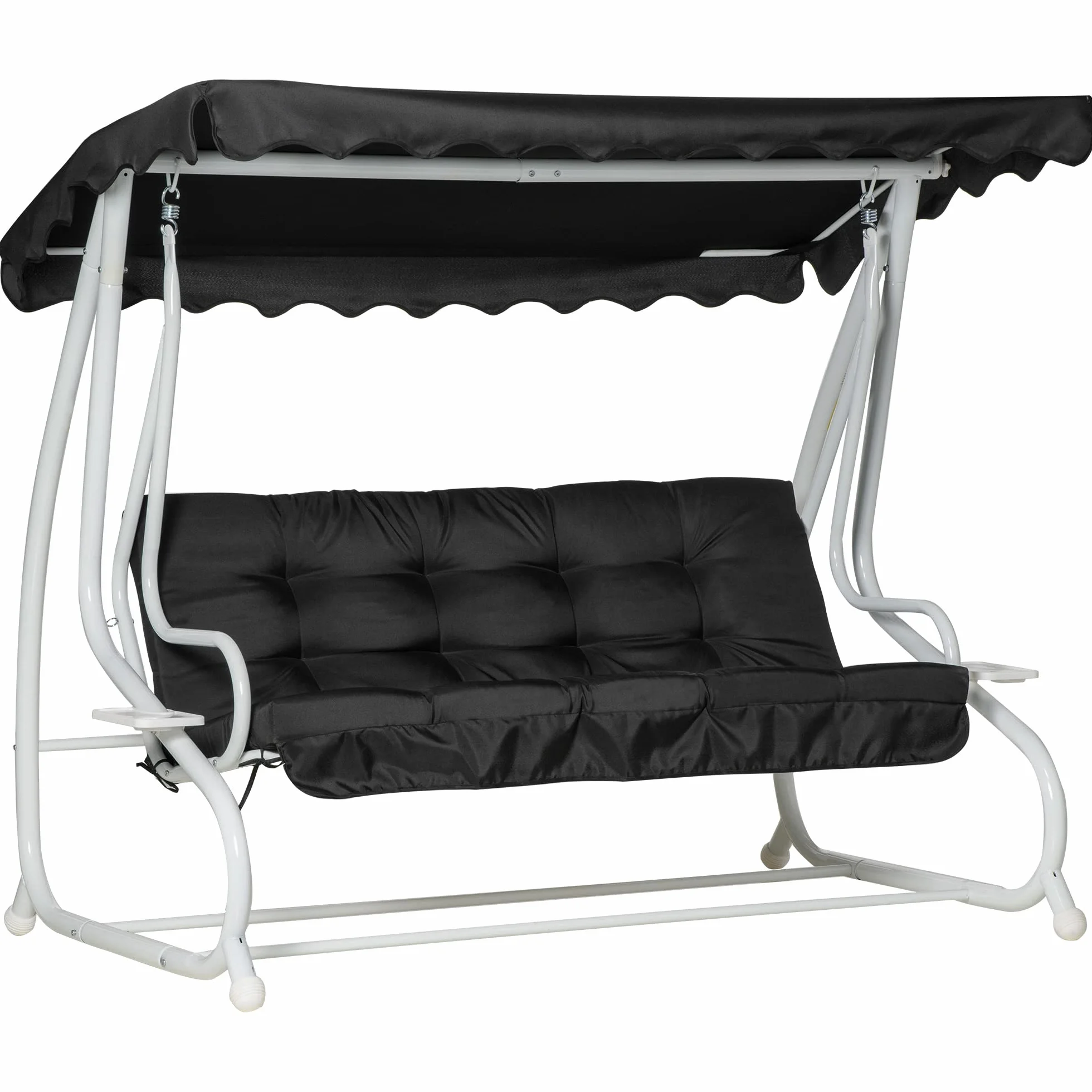 Outsunny Balancelle de Jardin 2 Places Convertible Toit Inclinaison réglable Coussin Métal Polyester Noir