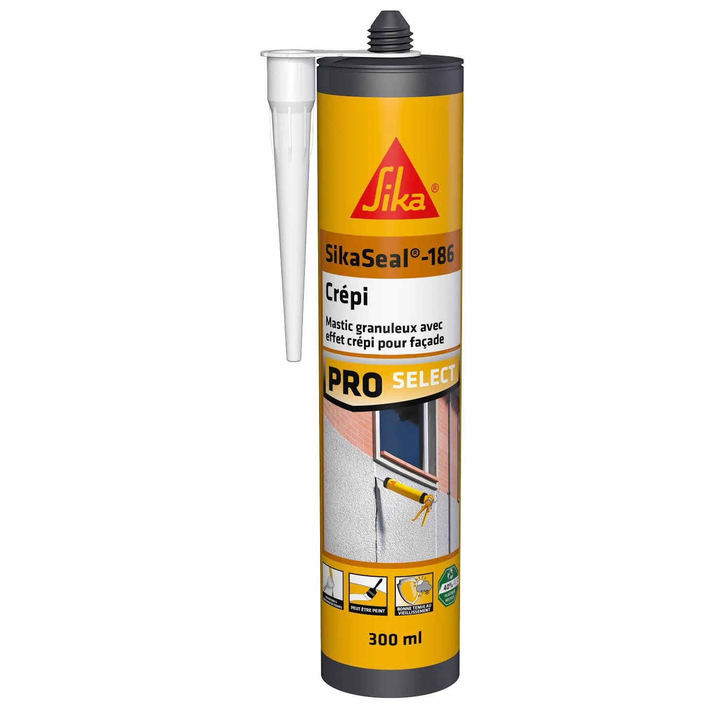 SIKA - Mastic granuleux - SikaSeal-186 Crépi blanc - Joints de raccordement et fissures - Façades extérieures - Effet crépi - Résistant aux UV - Multi-supports - 300 ml