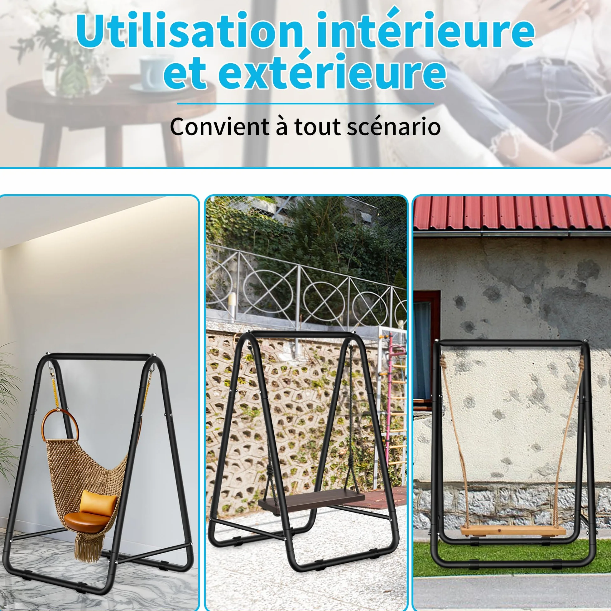 OUUTMEE Support Hamac 150KG Cadre Pieds Antidérapants Chaise Suspendue Patio Balcon Jardin